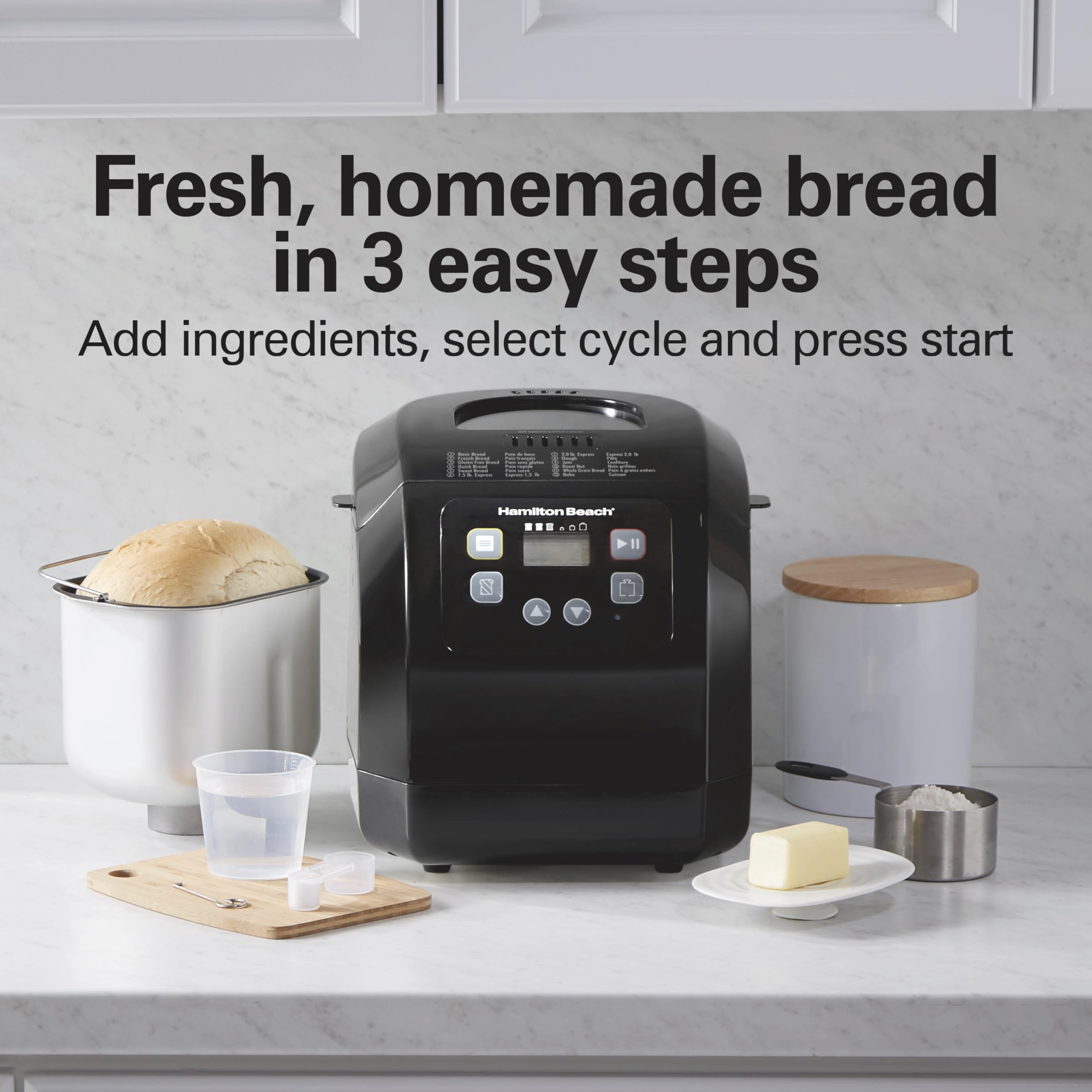 Hamilton Beach Bread Maker Machine  Digital  Programmable  12 Settings + Gluten Free  Dishwasher Safe Pan + Kneading Paddle  2 lb Capacity  Black (29982)