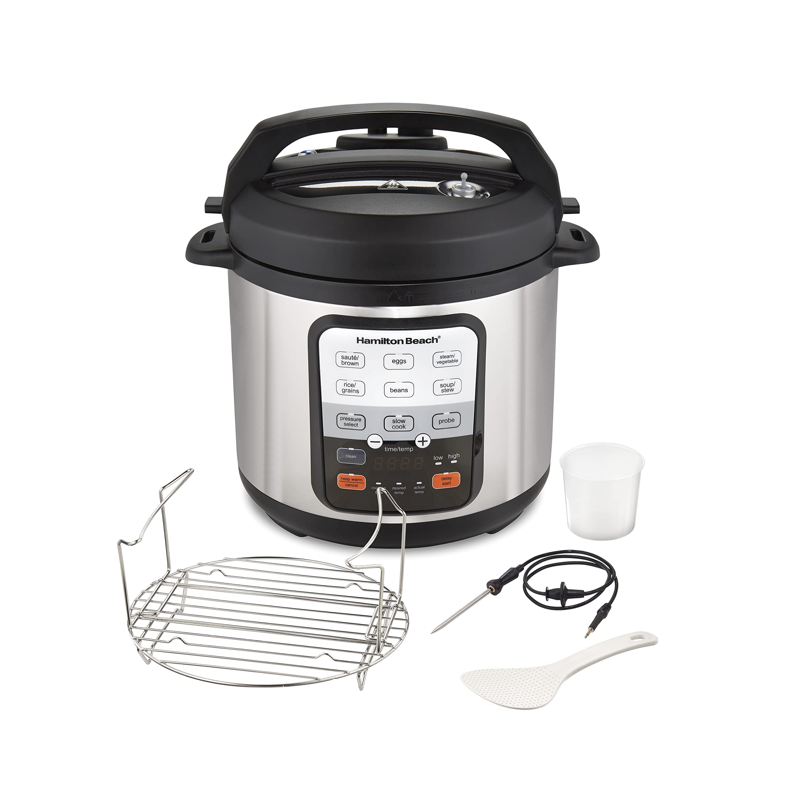 Hamilton Beach 6in1 Electric Pressure Cooker with Temperature Probe, Slow Cooks, Sauts, Browns, Steams, Rice Function, Egg a