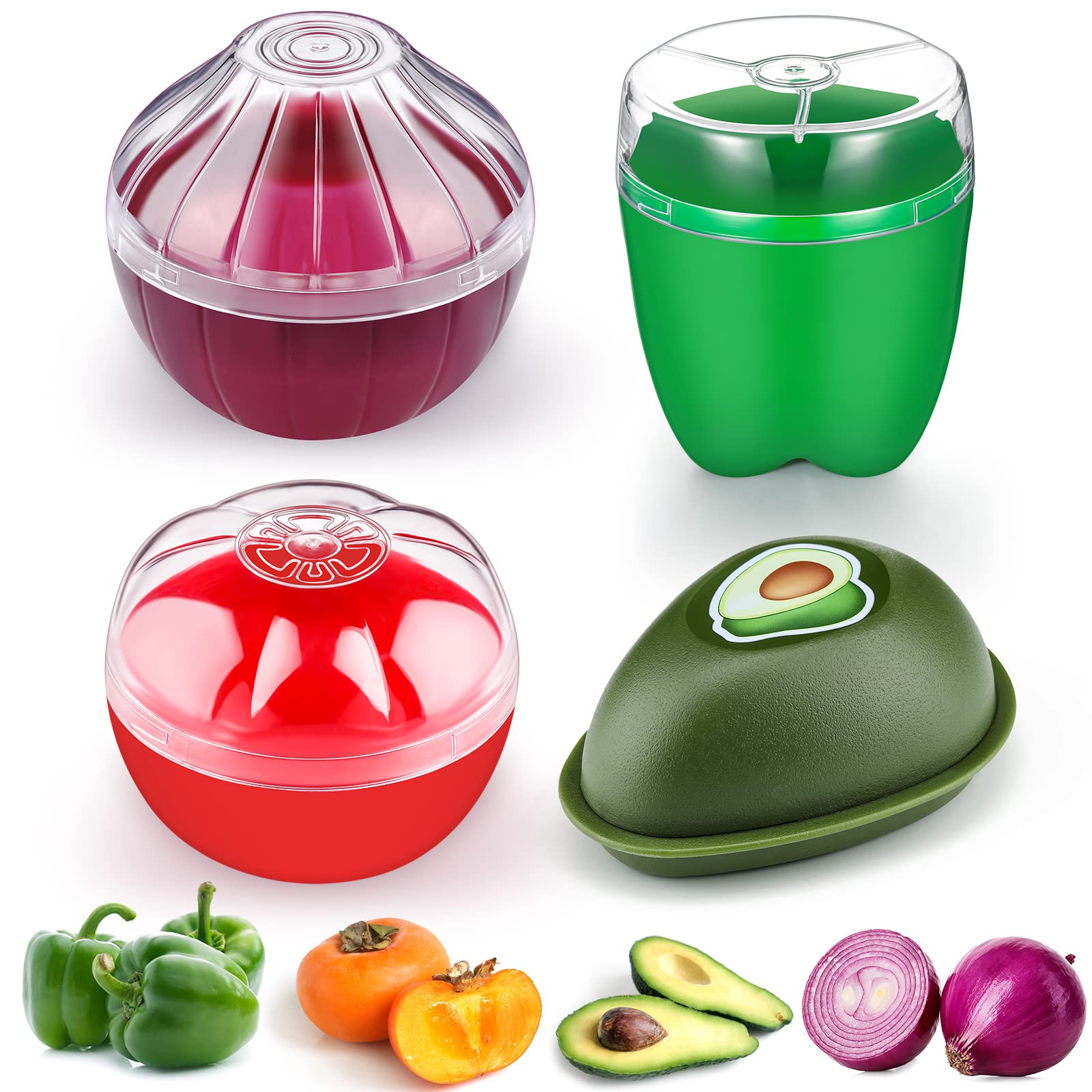 Patelai 4 Pieces Fruit And Vegetable Storage Containers For Fridge, Onion Holder Storage Avocado Green Pepper Tomato And Onion K