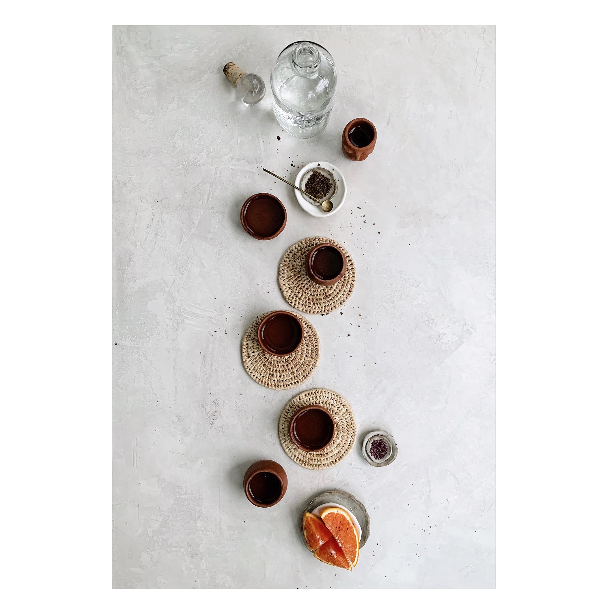 The Curated Pantry Red Clay Mezcal Copitas - Handmade In Oaxaca, Mexico - Pack Of 4 (Wide Mouth - Shallow)