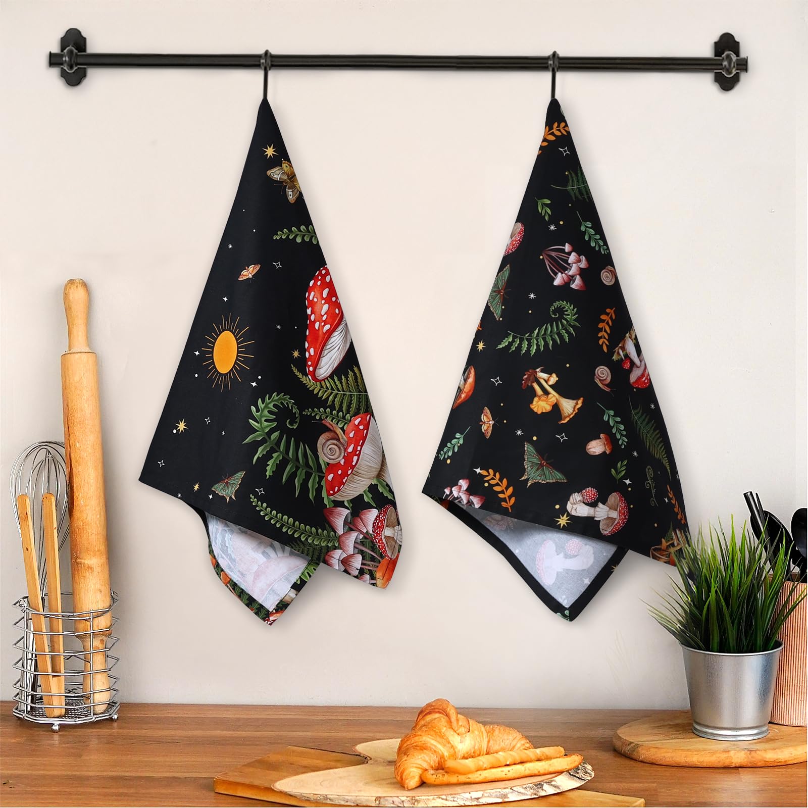 Arquiel Mushroom Tea Towels, Cotton Kitchen Towel 18.9    27.5 Inch, Quick Drying Dish Cloth For Party Anniversary Holiday Decor