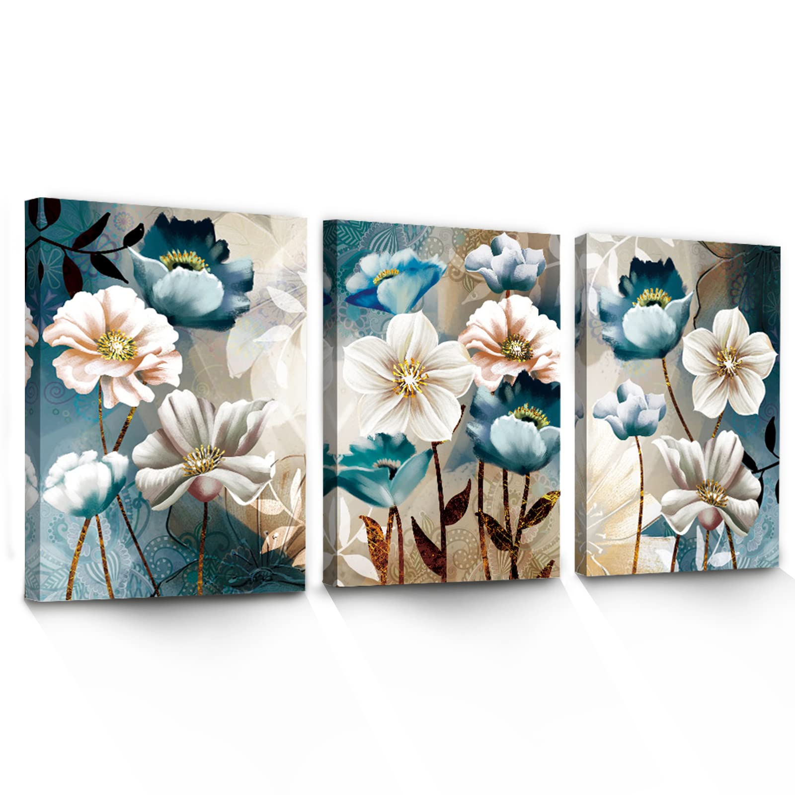 Serimino Lotus Flower Canvas Wall Decor Living Room White And Indigo Blue Floral Picture Wall Art For Dining Room Bedroom Bathro
