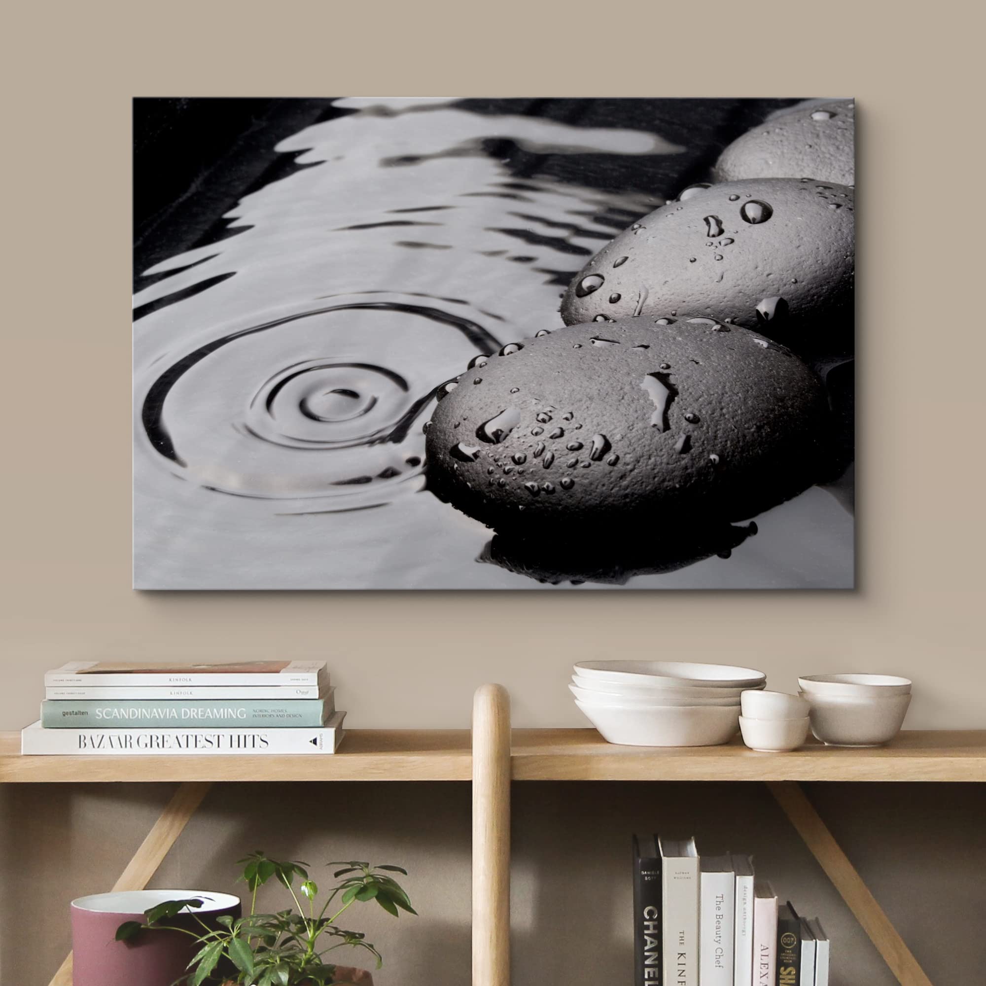 Wall26 Canvas Print Wall Art Black Rocks With Ripples In The Water Floral Nature Photography Realism Bohemian Scenic Relax/Calm