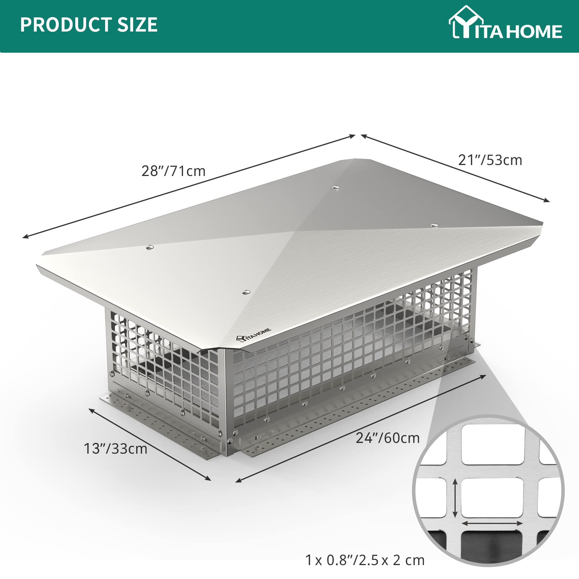 Yitahome Chimney Cap, 13'' X 24'' Chimney Cover For Outside, 304 Stainless Steel Fireplace Chimney Caps With Adjustable Metal St