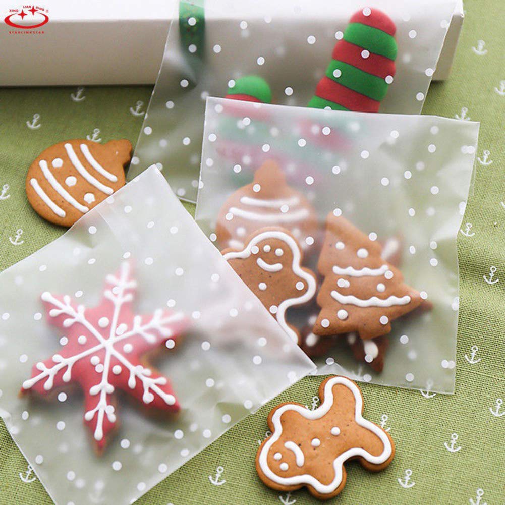 Self Sealing Cookie Bags Cellophane Treat Bags, Searik White Polka Dot Party Pastry Candy Bags For Cookie Wedding Party Gift Giv