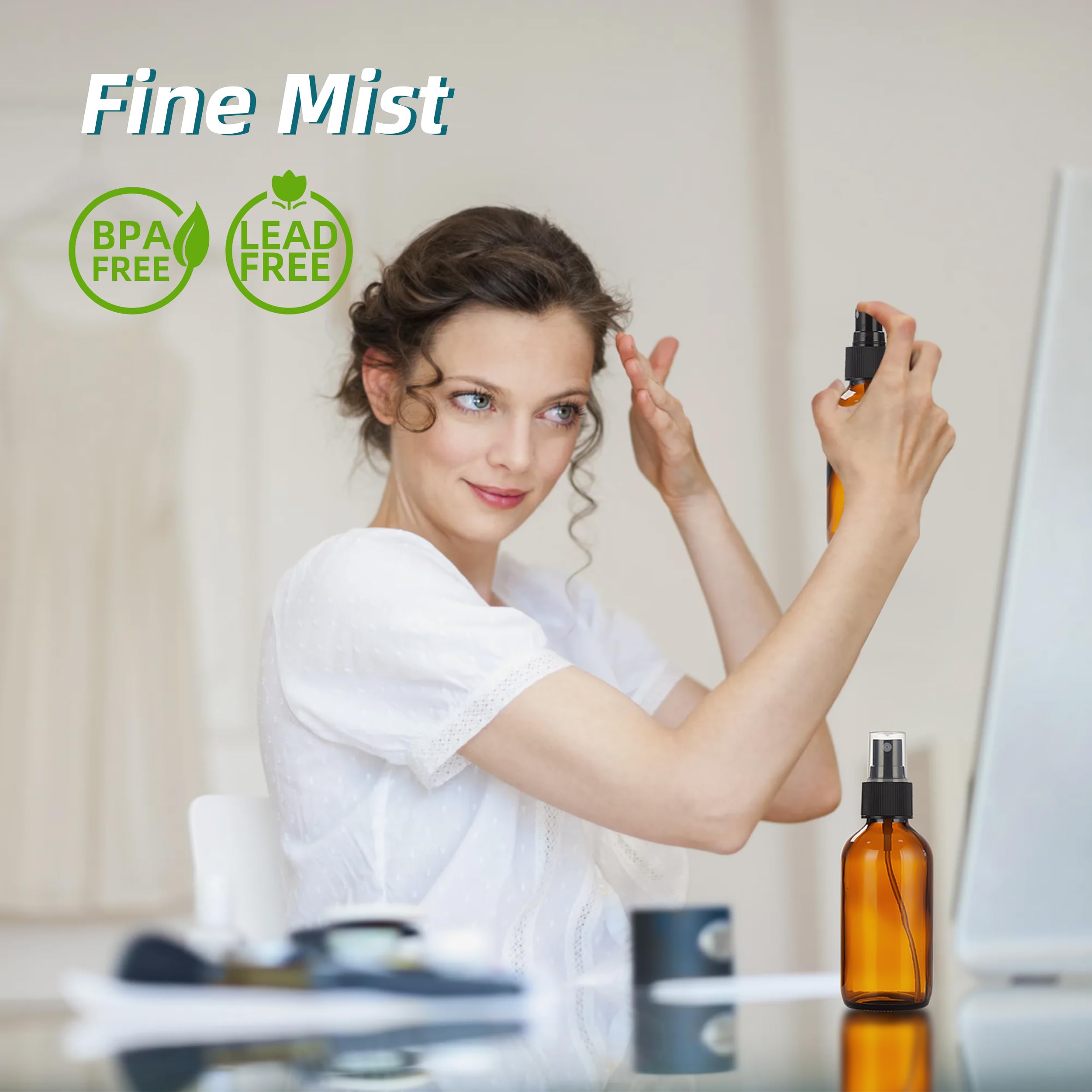 Bastelica Dark Amber Glass Spray Bottles 4 Oz, Small Empty Spray Bottles For Essential Oils, Fine Mist For Face, Hair, Plants, T