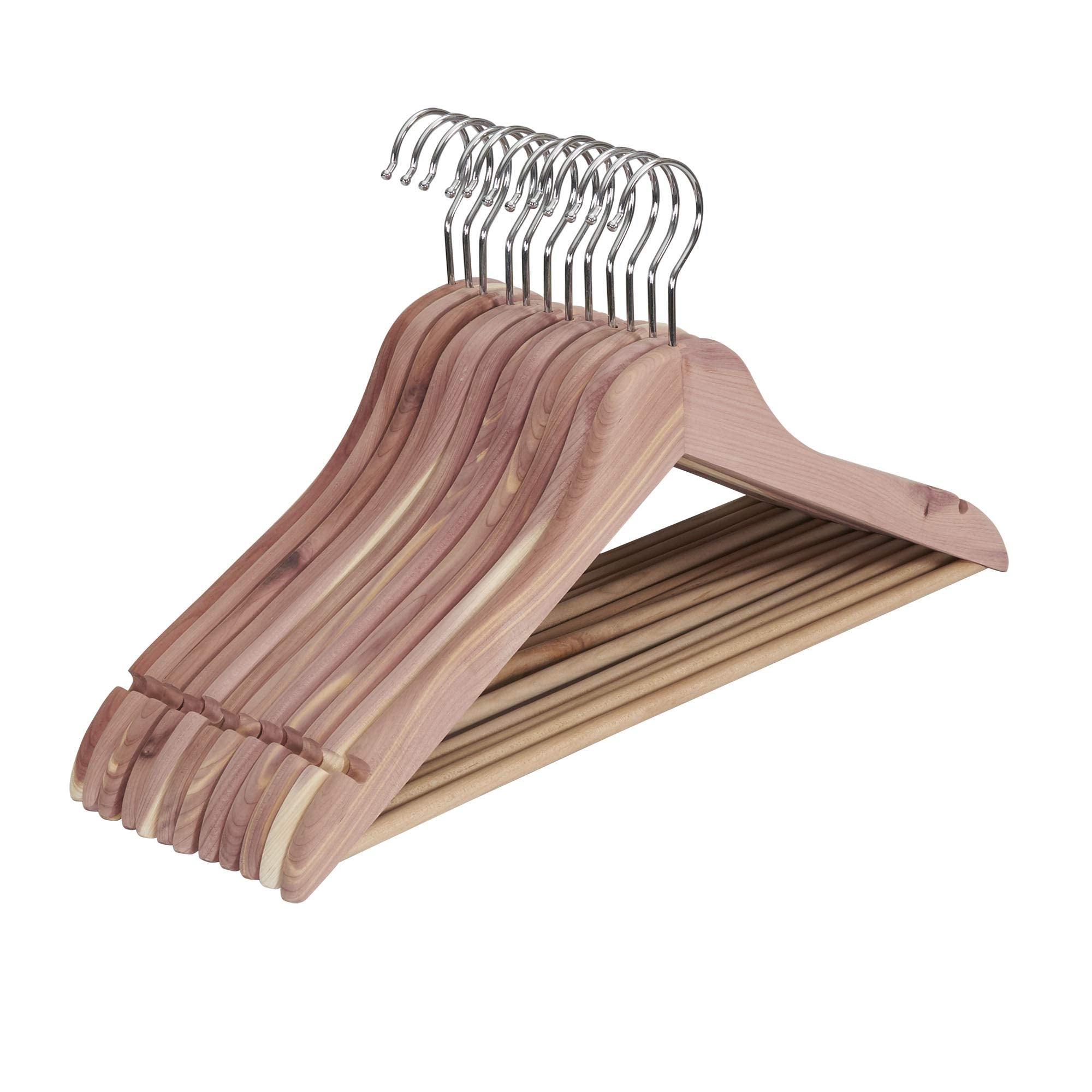 Household Essentials Red, Brown Solid Cedar Wood Hangers 12 Pack With Swivel Hook, 9.1'' L X 16.9'' W X 0.4'' H