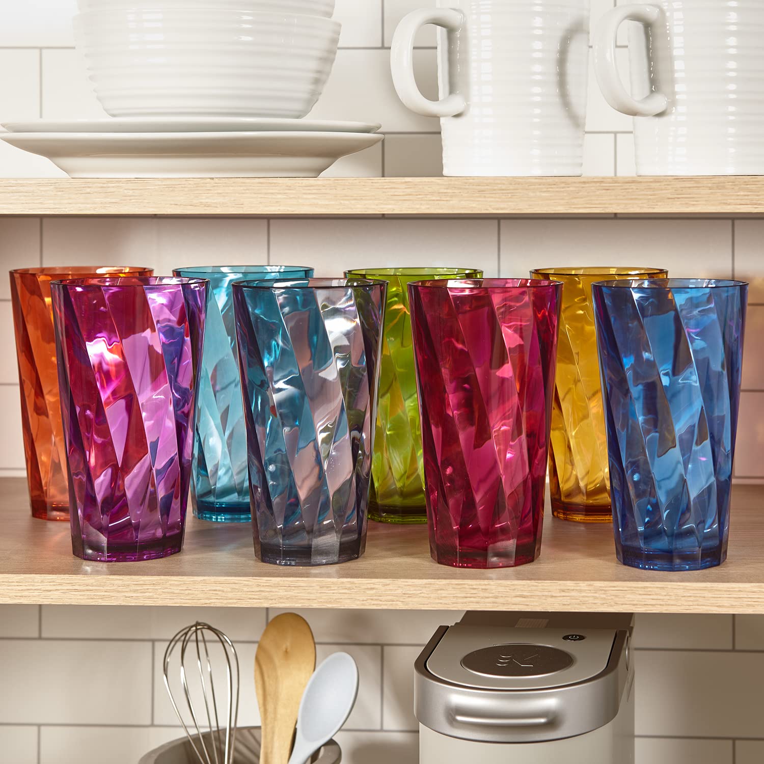 Us Acrylic Optix Plastic Reusable Drinking Glasses (Set Of 8) 20Oz Water Cups In Jewel Tone Colors | Bpa-Free Tumblers, Made In