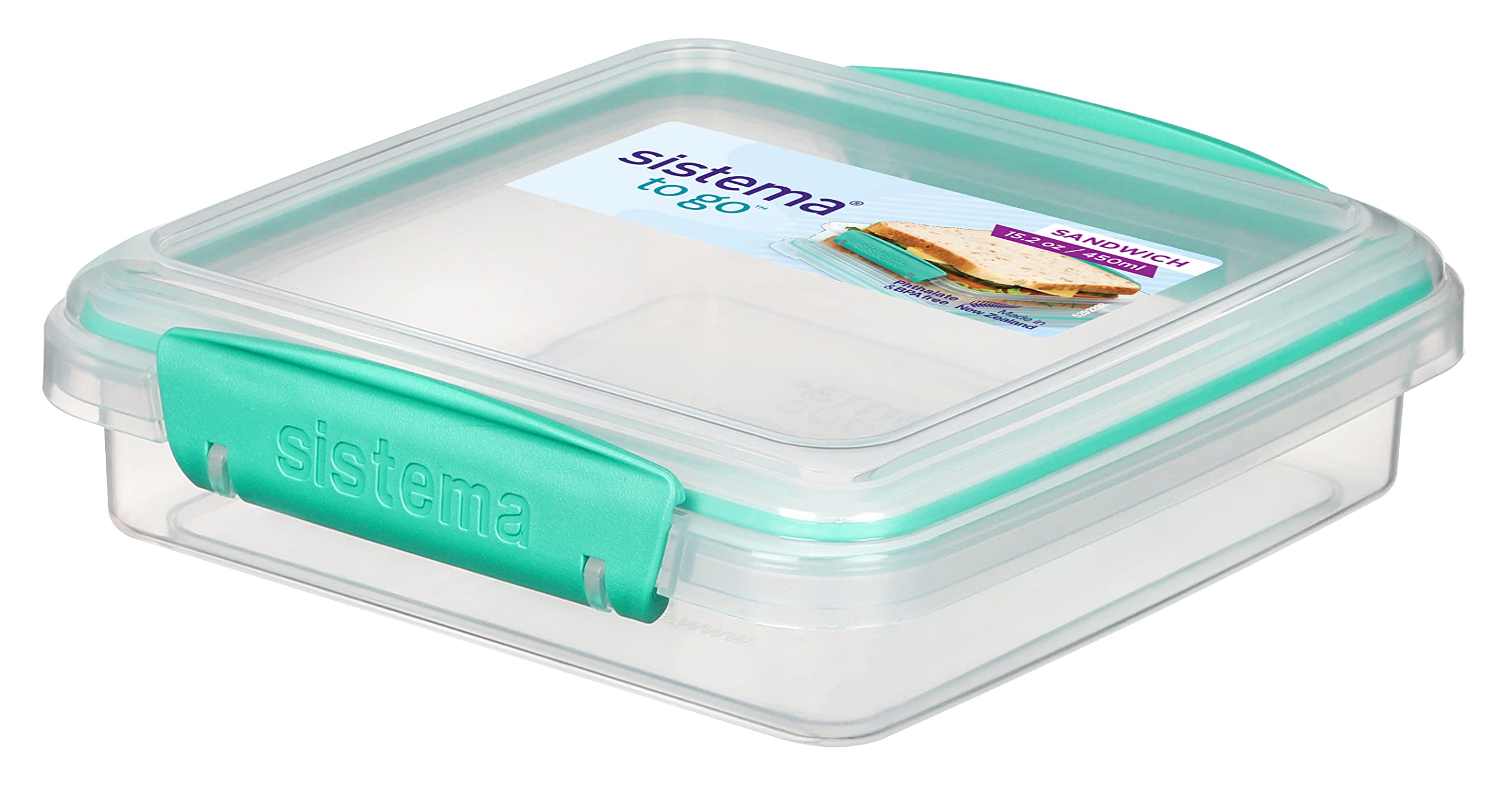 Sistema To Go Collection Sandwich Box Food Storage Container, 15.2 Oz, Pink