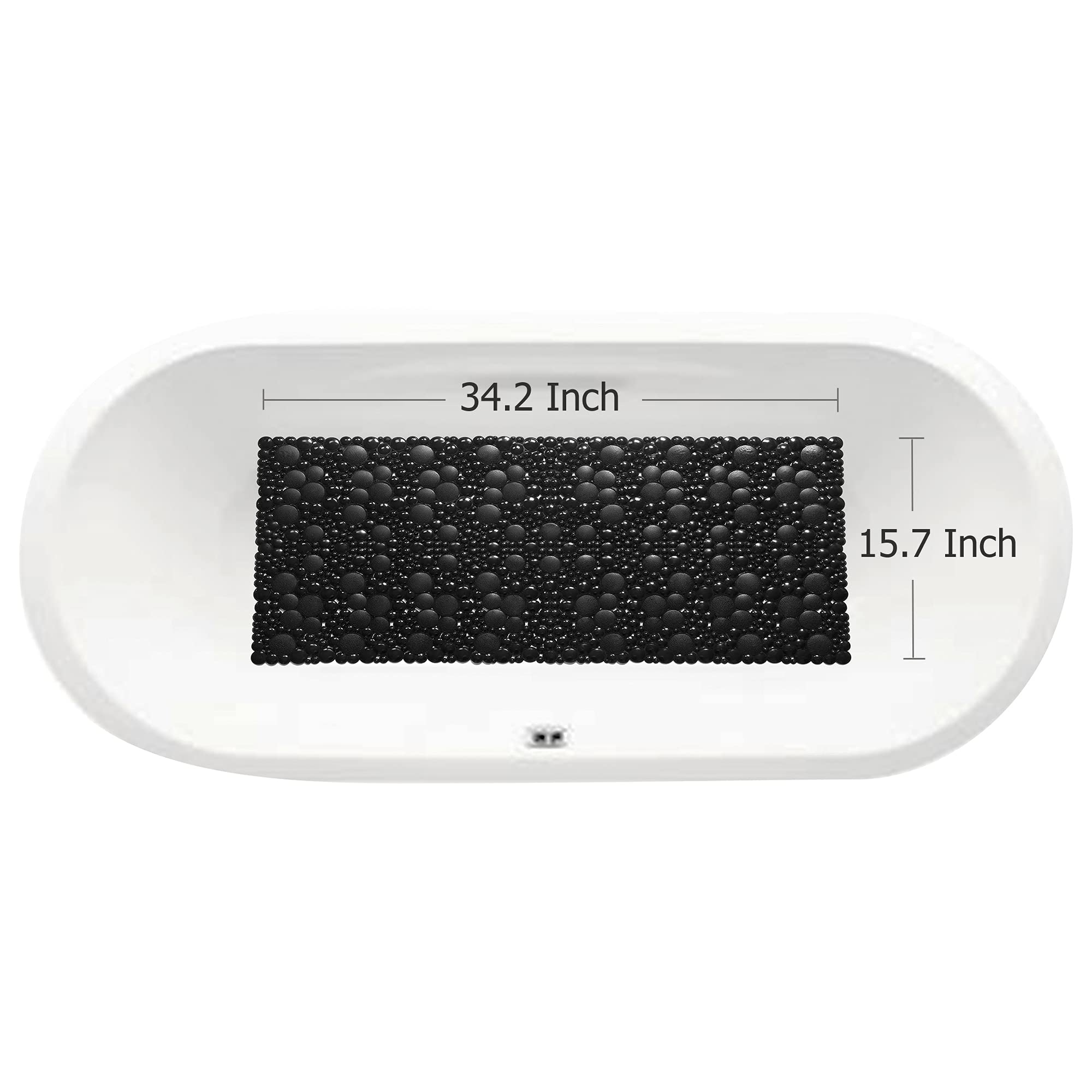 Mantto Extra Long Pebble Bath Tub Shower Mat 34.2 x 15.7  Bathmat Non-Slip with Suction Cups  Machine Washable  Bathroom Mats  Smooth/Non-Textured Surface Only (34.2'' x 15.7''  Black)