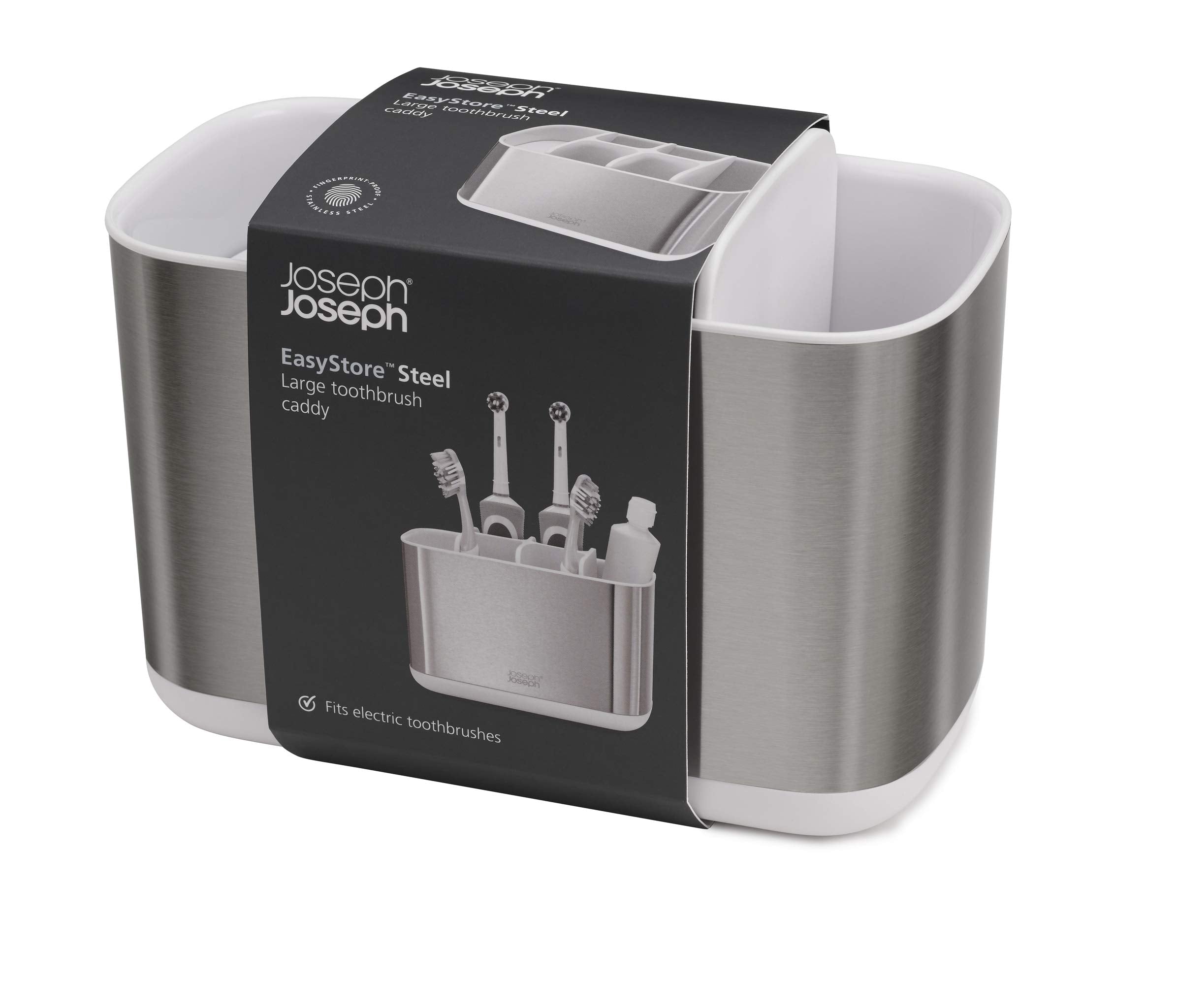 Joseph Joseph Easystore Stainless-Steel Toothbrush Holder Bathroom Storage Organizer Caddy, Large