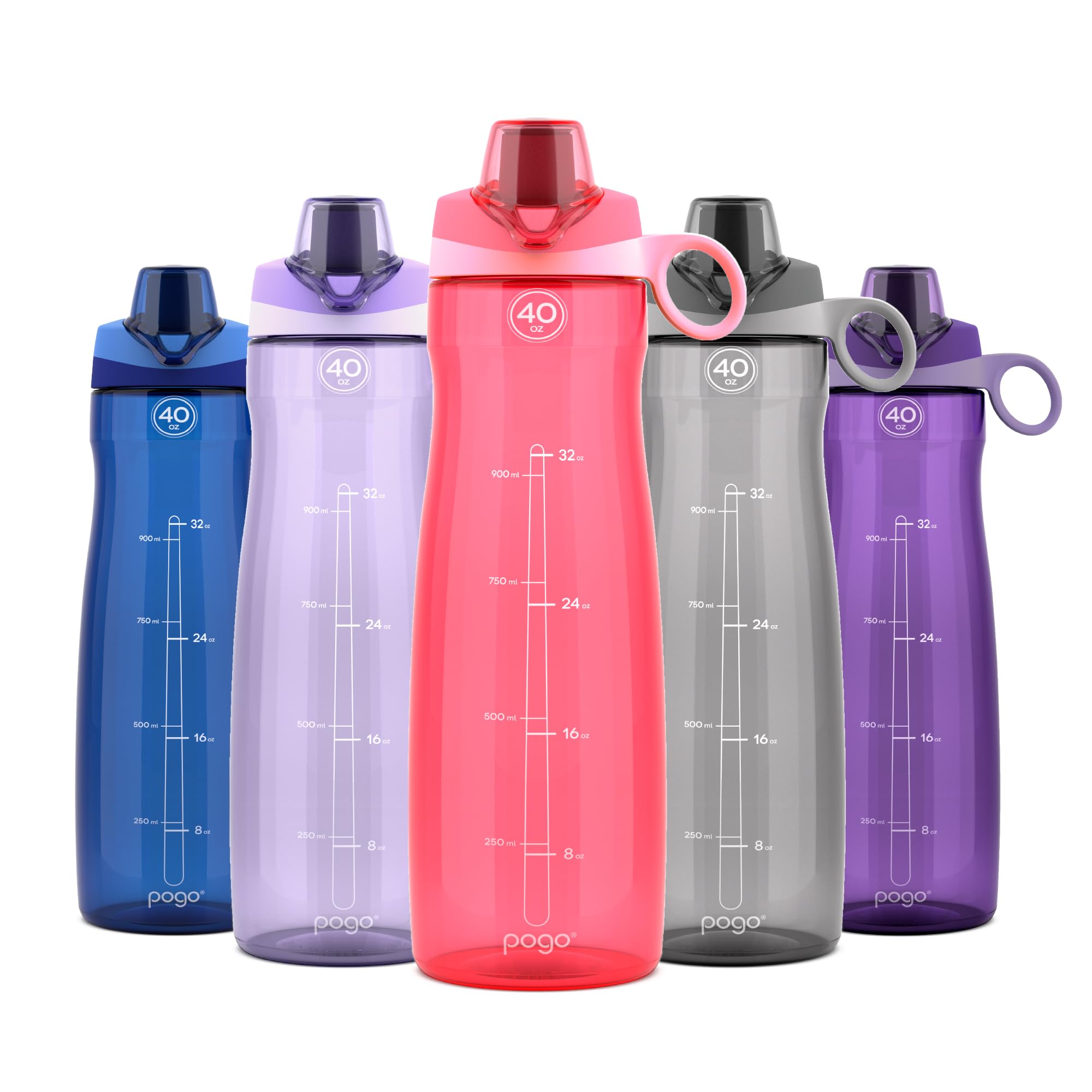 Pogo Bpa-Free Plastic Water Bottle With Chug Lid, Pink, 40 Oz.