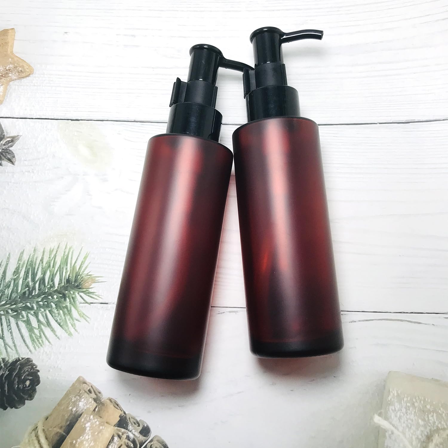 2Pcs 100Ml/3.4Oz Empty Amber Frosted Glass Lotion Pump Bottle Jars With Black Pump Top Cosmetic Makeup Packing Storage Container