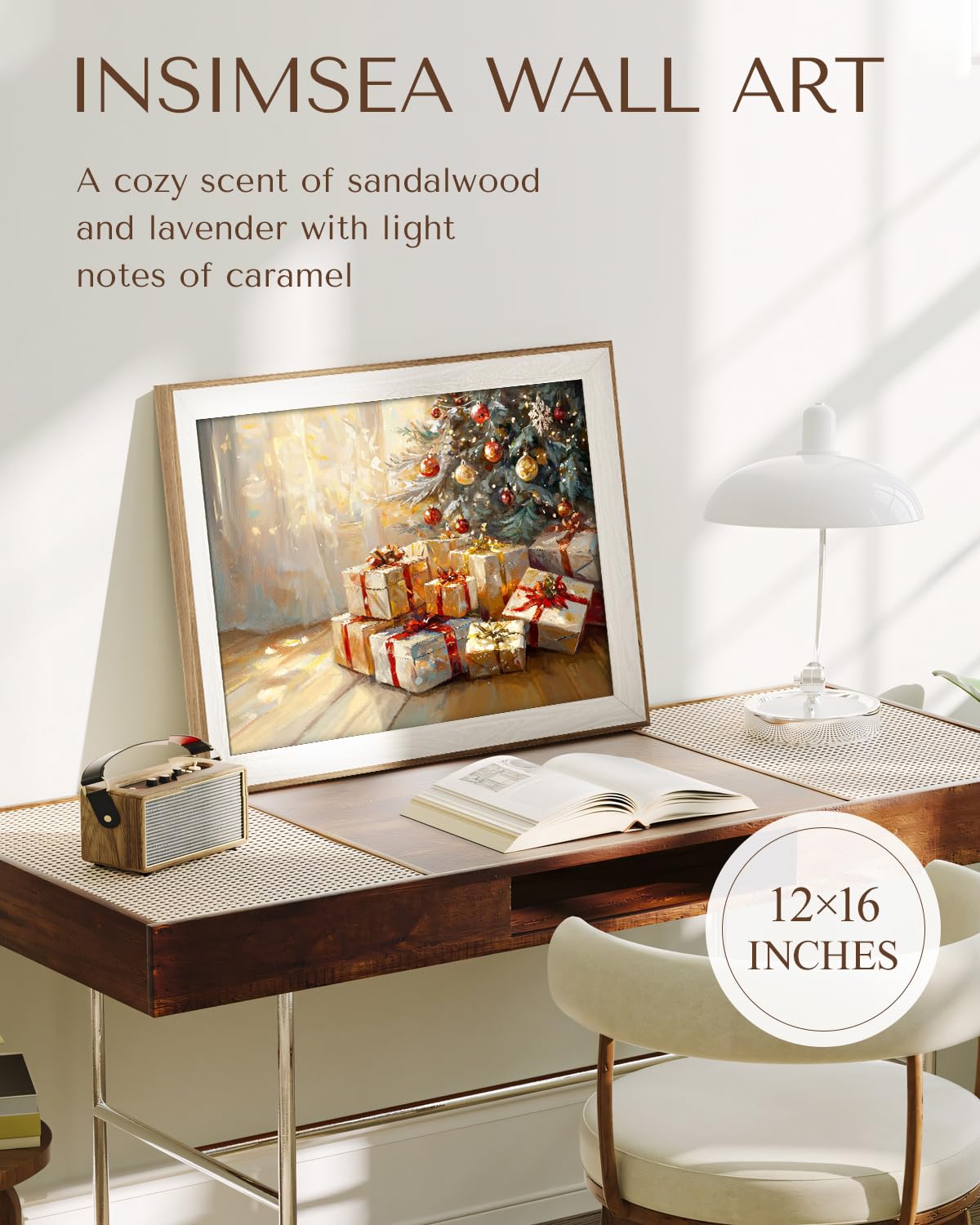 InSimSea Christmas Decor Framed Wall Art, Gifts under the Christmas tree Canvas Painting, Warm Holiday decor Unique Christmas Gi