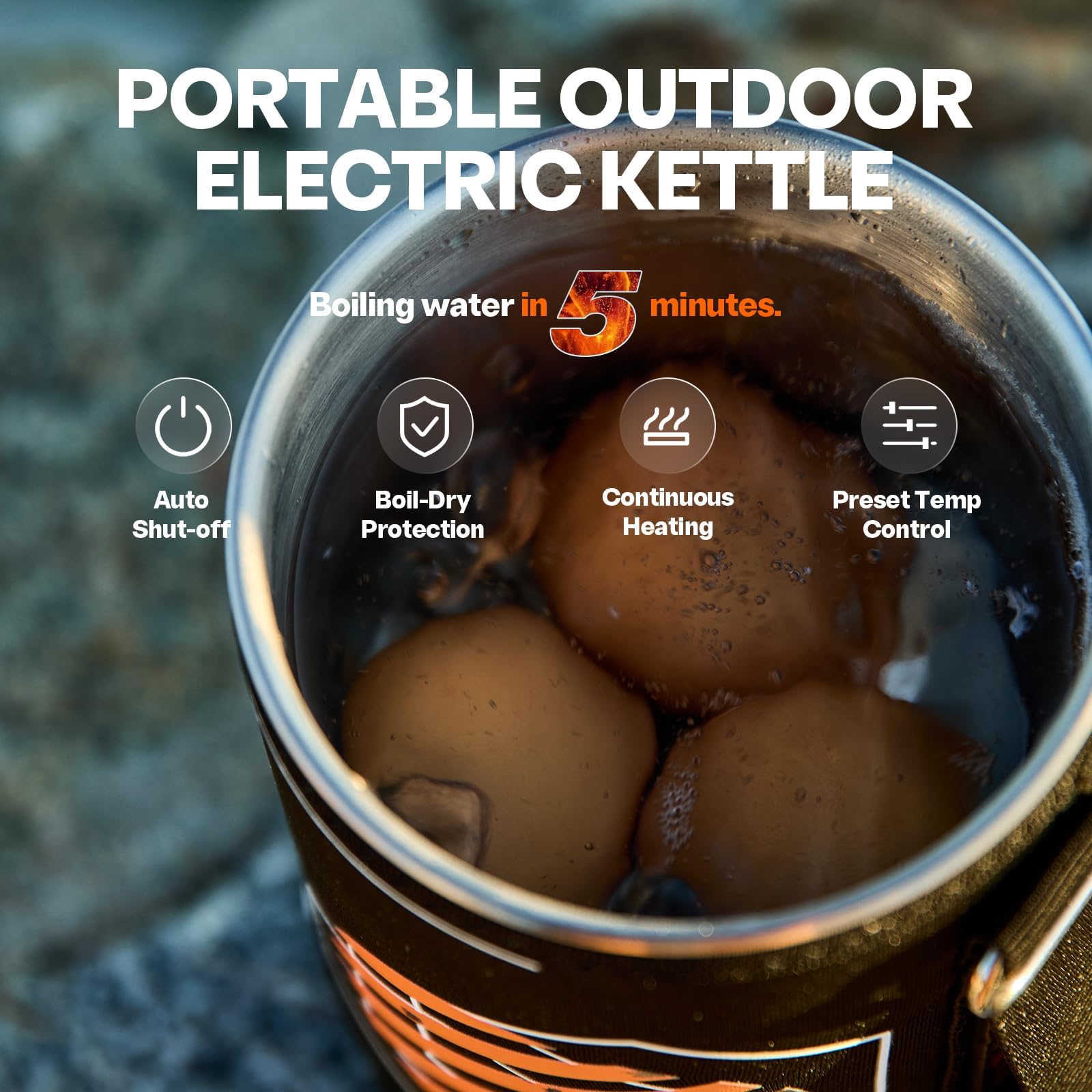 Stoke Voltaics Electric Kettle Pot, French Press Coffee Maker, Small Portable Travel Water Boiler Cooker, 30 Oz Electric Tea Ket