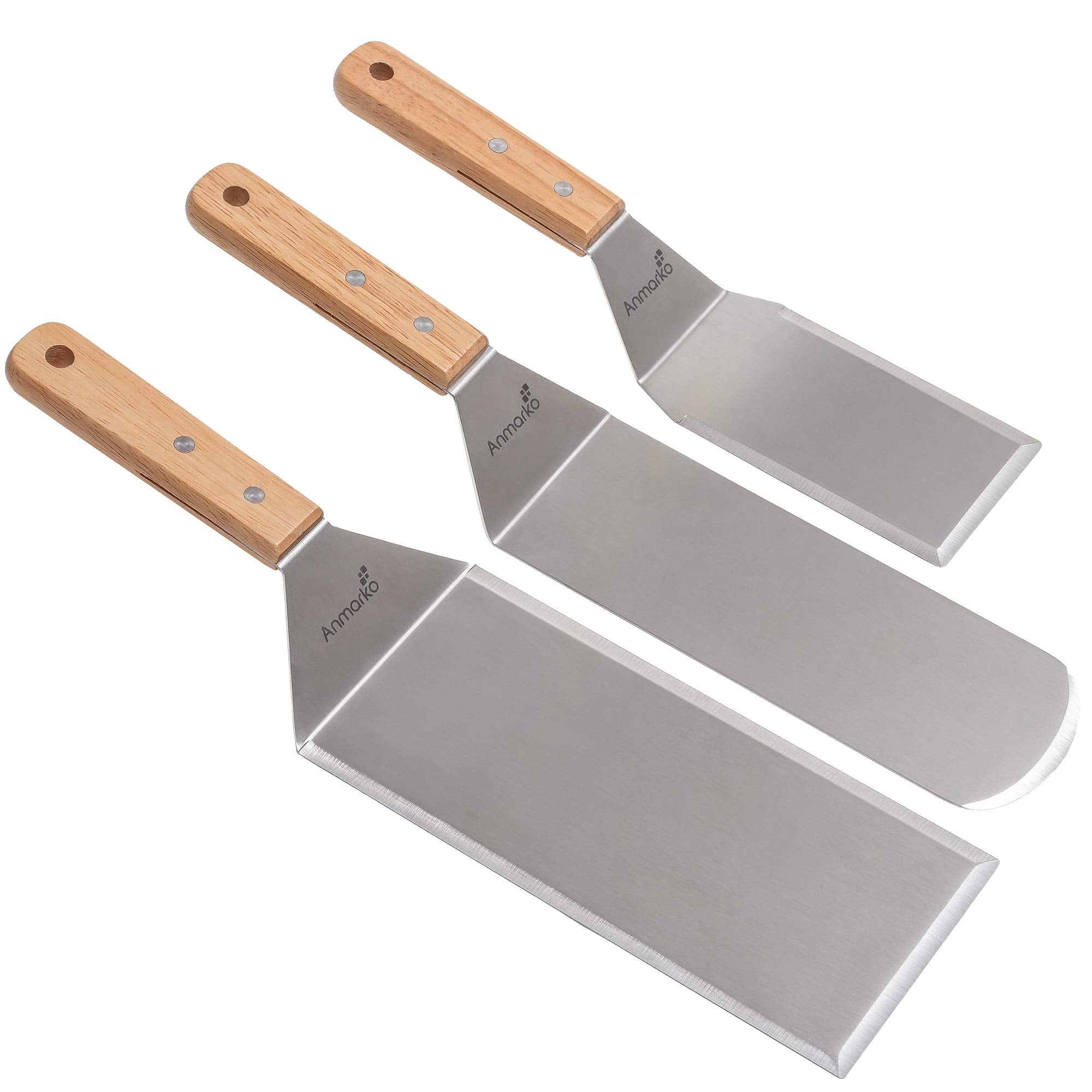 Metal Spatula Barbecue Tool Set - Stainless Steel Pancake Turner and Griddle Flipper Scraper 4x8 inch Oversized Hamburger Turner Great for Griddle BBQ Grill and Flat Top Cooking - Commercial Quality