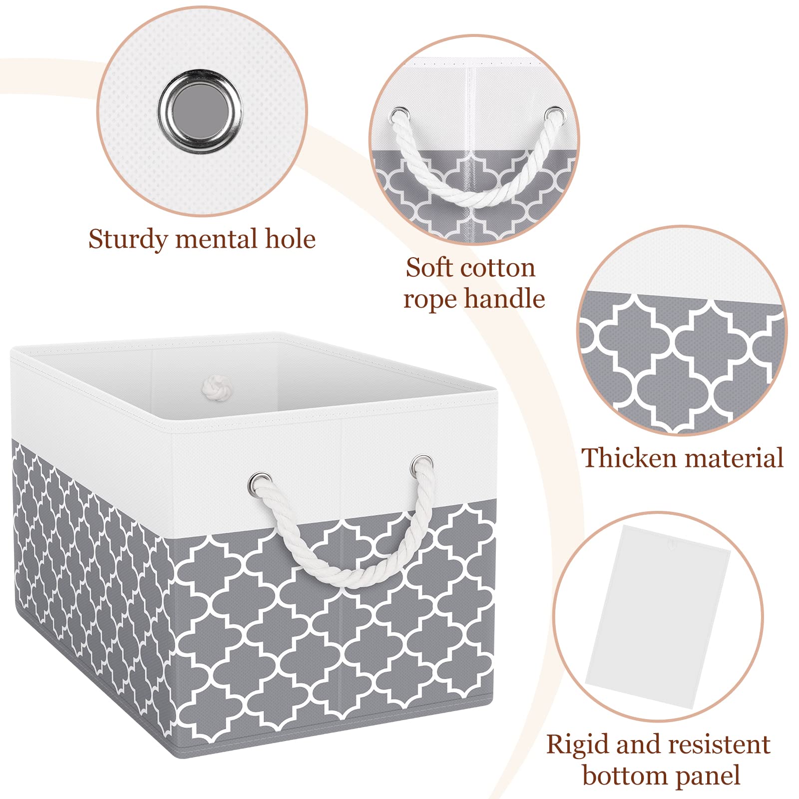 Fab totes Storage Bins [3-Pack]  Foldable Storage Baskets for Organizing Toys  Books  Shelves  Closet  Large Storage Box with Rope Handles  Sturdy Organizer Bins Clover Grey