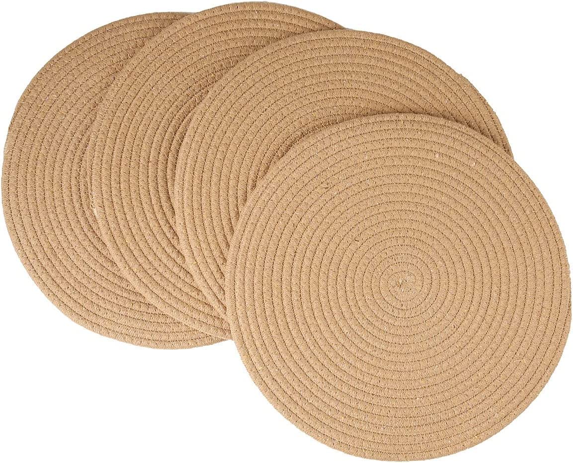 ZAVEZA HOME KART Eco  Friendly Heat Resistant Dining Jute Tablemats/Placemats Set of 4 (12 X 12 in) Beige