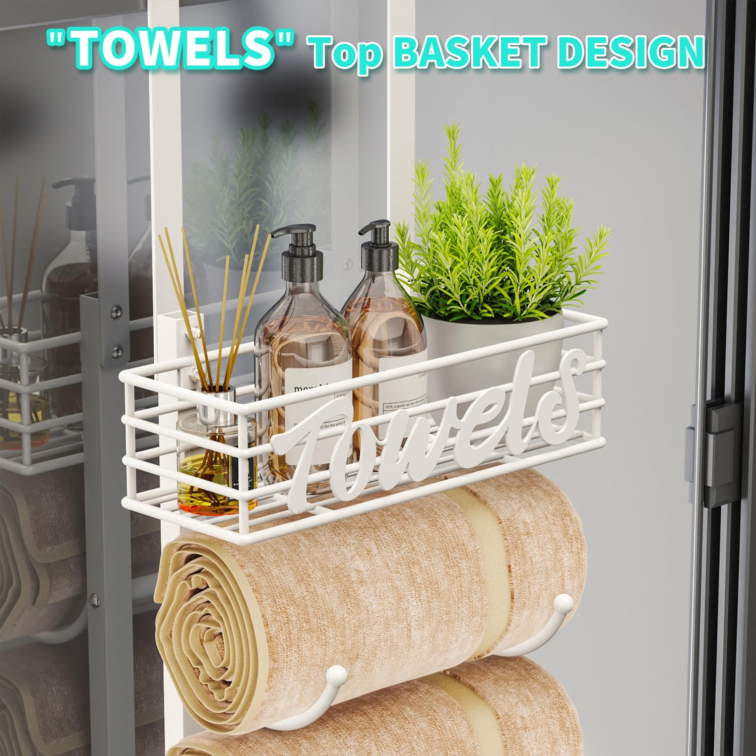 Hapirm Over Door Towel Racks - 9 Tier Over The Door Towel Racks For Bathroom, Wall Mounted Towel Holder With Metal Shelf, Rolled