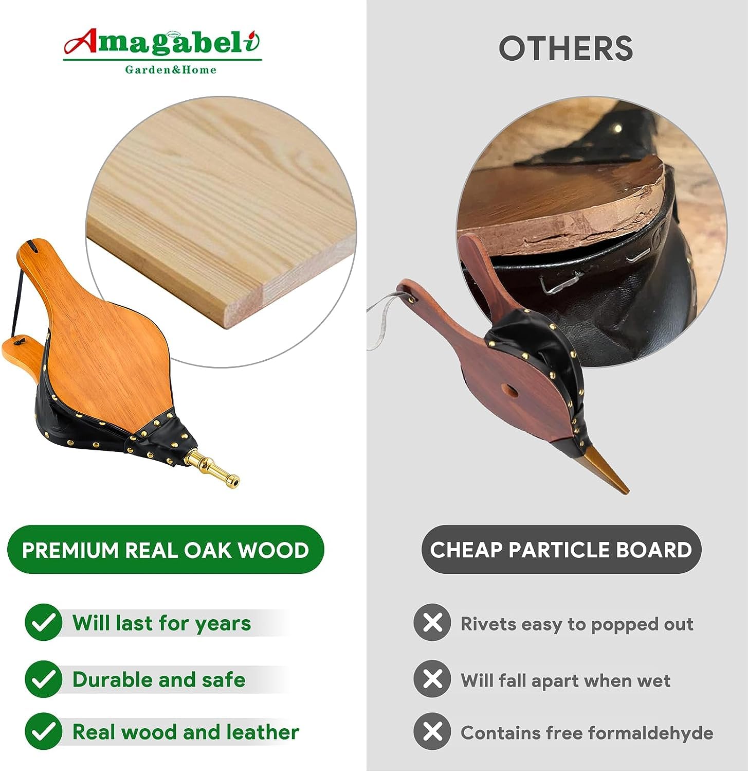 Amagabeli Fireplace Bellows 17 ''x 7.5 '' Air Blower Cast Nozzle for Outdoor Camping BBQ Grill Chimney Hand Bellow Pump Pit Barbeque Fire Tools Accessories ( Wooden Color)