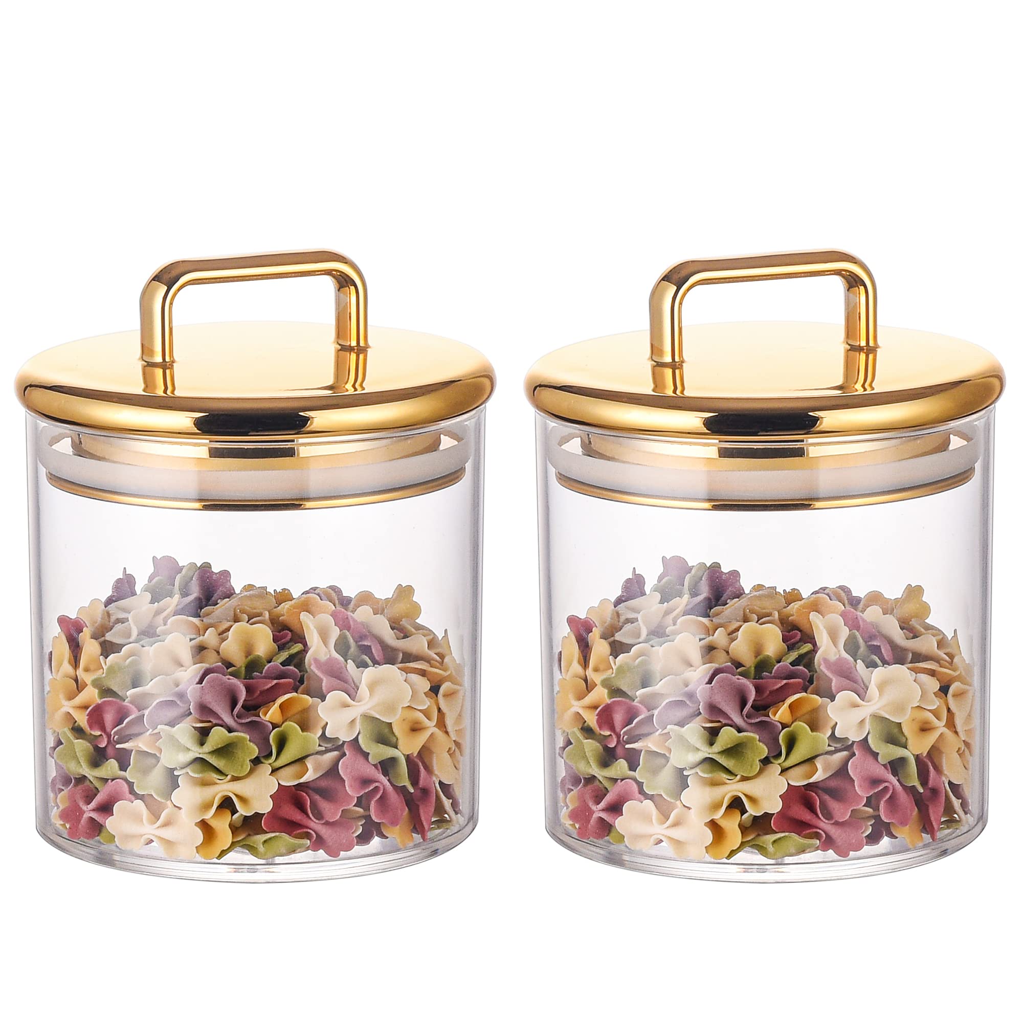 2 Pack 16 Oz Small Acrylic Storage Apothecary Jar With Gold Airtight Lid | Bathroom Vanity Organizer Containers | Ideal Decorati