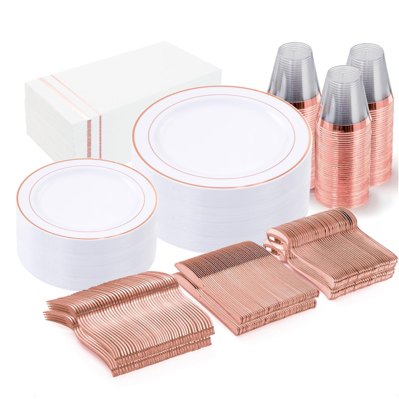 Gather 350Pcs Rose Gold Plates And Silverware Set For 50 Guests Disposable Plastic Dinnerware Of 100 Rose Gold Plastic Plates,15
