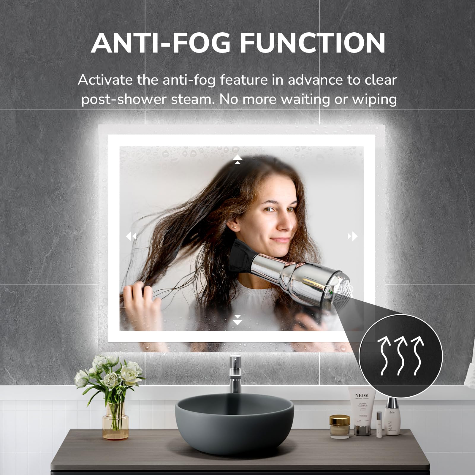Ushower 40X32 Inch Modern Led Bathroom Mirror - Smart Backlit Vanity Mirror With Anti-Fog, Dimmable Lights, Wall Mounted, 1/5 In