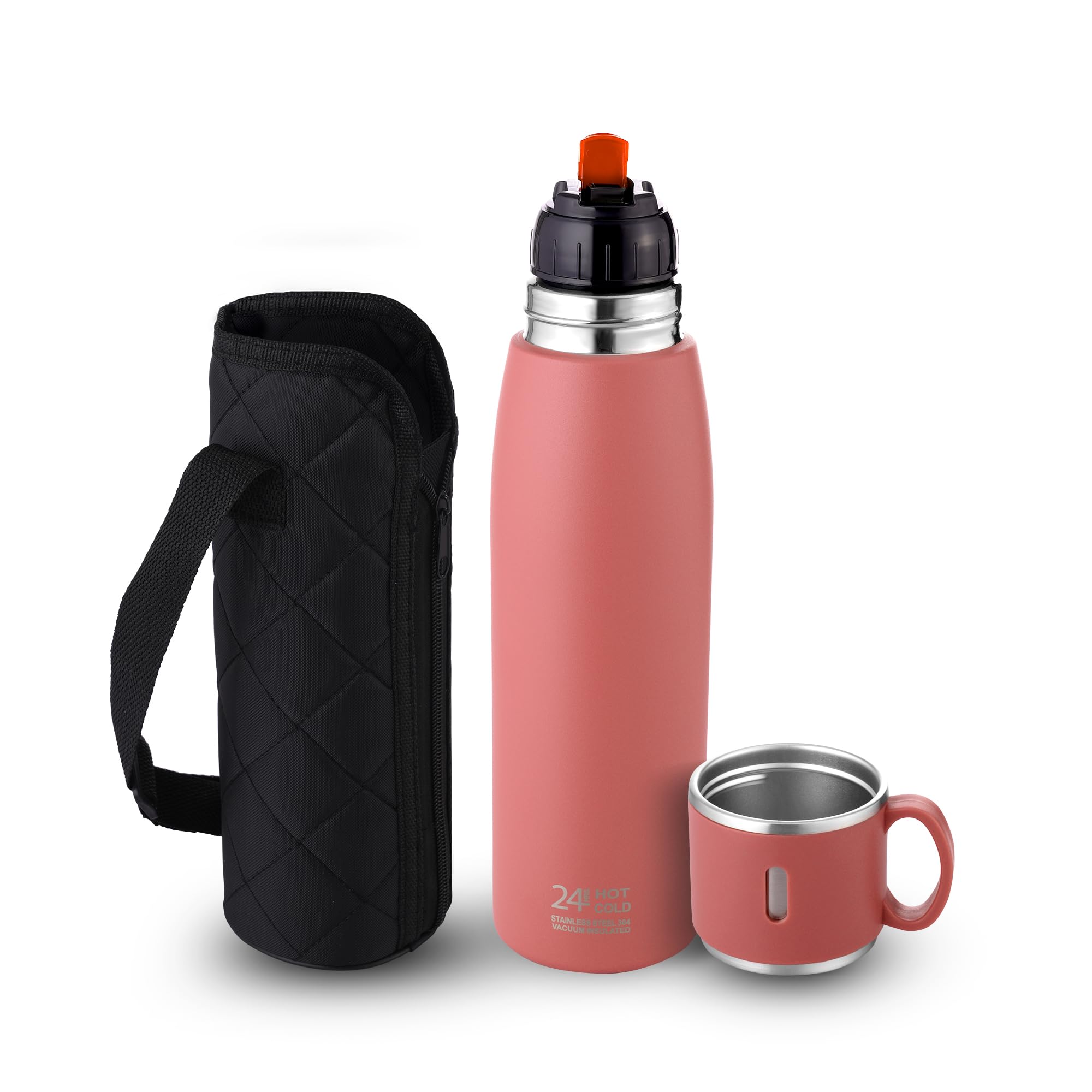 Cello Duro Cup Style Thermosteel Flask, 1000Ml, Red | 24 Hours Hot & Cold Bottle | Dual Purpose Cup & Cap| Flask For Tea Coffee 