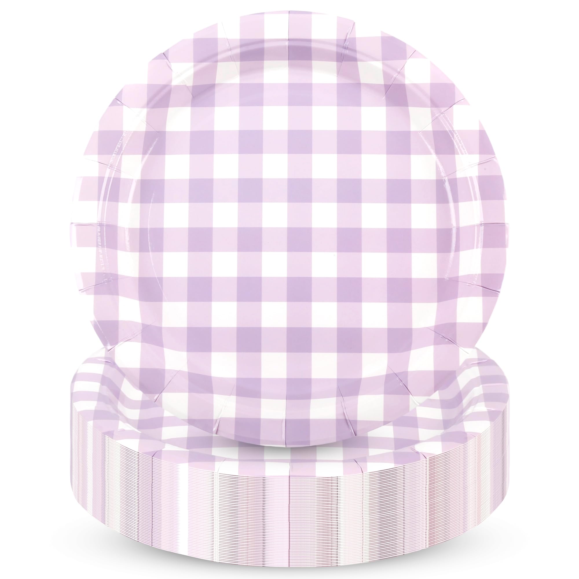 Houuqe 48Pcs Gingham Party Supplies Purple Paper Plates 9 inches Disposable Plaid Decorative Dinner Dessert Serving Plates for B