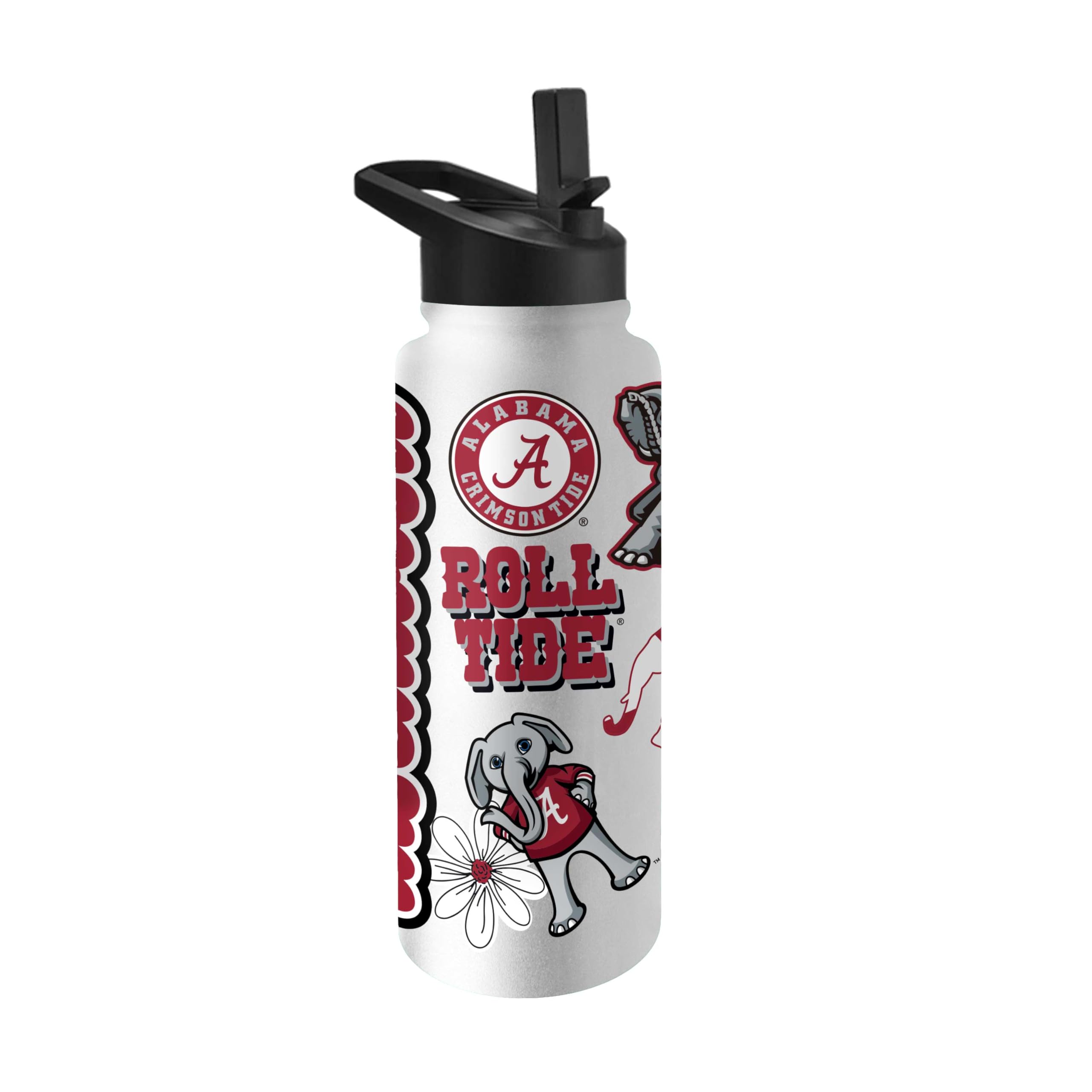 Logo Brands NCAA Alabama Crimson Tide Native 34 oz Quencher Water Bottle AllOver Campus & Local Icons Design, DoubleWall Insu