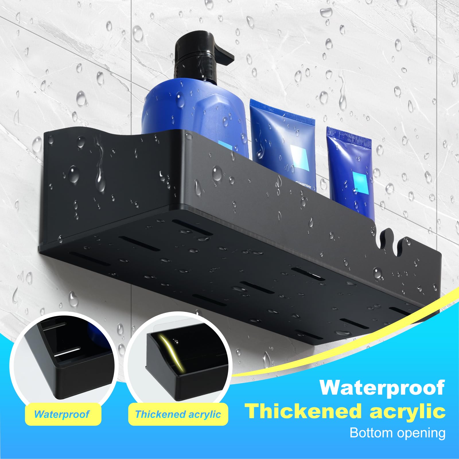 Yawsoup Acrylic Shower Caddy Shelves 3 Pack, Adhesive Shower Organizer, Wall Mounted Bathroom Shelves, No Drilling Required, For