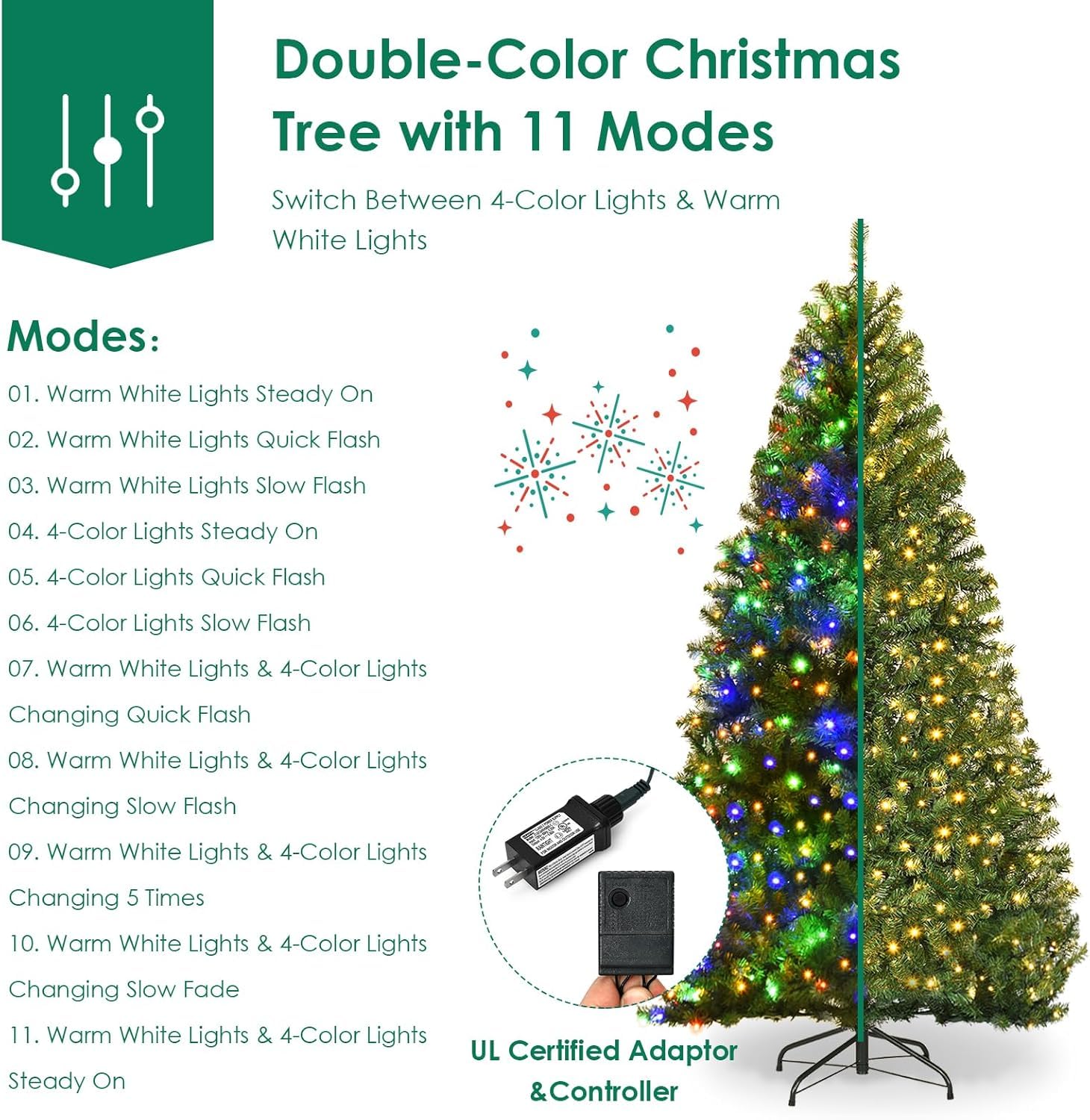 Goplus 6FT Pre-Lit Christmas Tree, Artificial Hinged Spruce Xmas Full Tree with 350 LED Multicolor Lights, 11 Flash Modes, 1000
