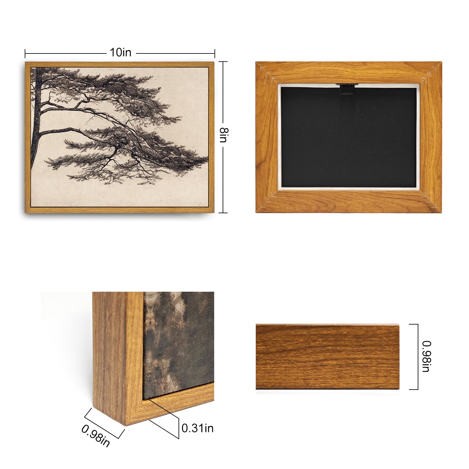 Roslynity Framed Canvas Wall Art Vintage Print Paintings Pine Tree Branch Landscape Nature Rustic Neutral Retro Aesthetic Artwor