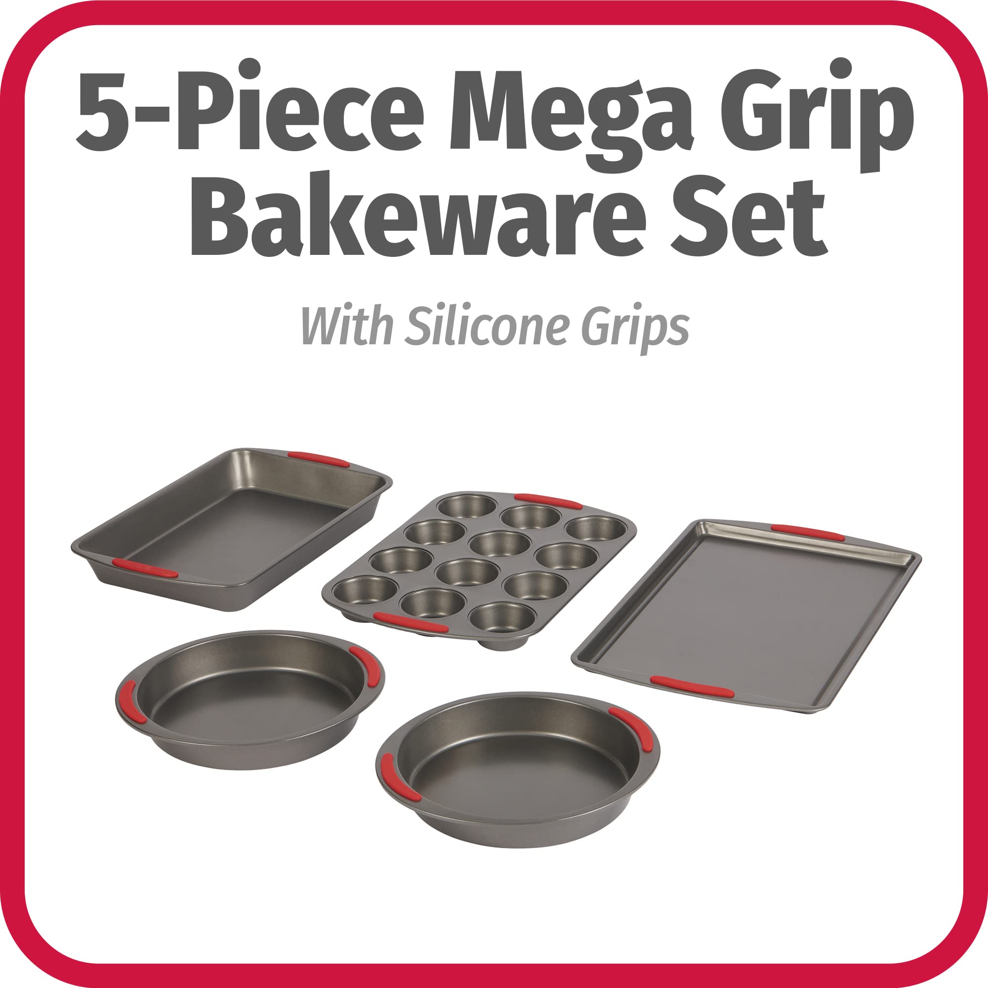 Goodcook 5-Piece Mega Grip Nonstick Bakeware Set - Cookie Sheet Pan, 2 9    Round Cake Pans, 13    X 9    Bake & Roast Pan, 12-C