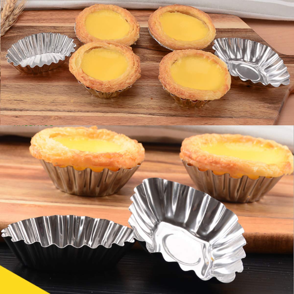 Uptuoli Egg Tart Molds,Mini Tart Pans,10Pcs Stainless Steel Egg Tart Mold Cupcake Pie Cookie Pudding Mould Baking Cups,Bakeware