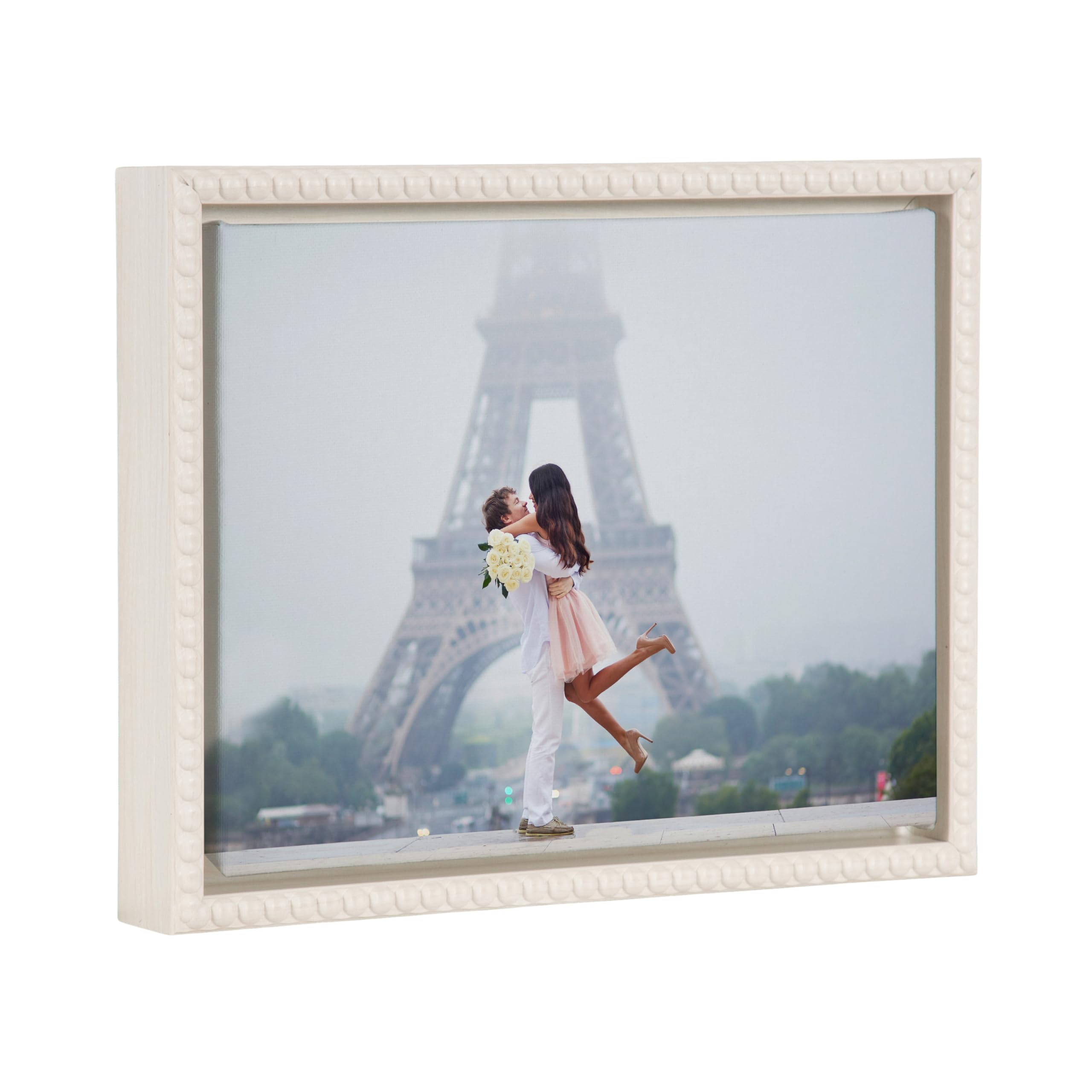 Kate And Laurel Custom Printed Framed Canvas Wall Art, 13X10 Beaded Beaded White, Sylvie Personal Canvas Print With Your Photos