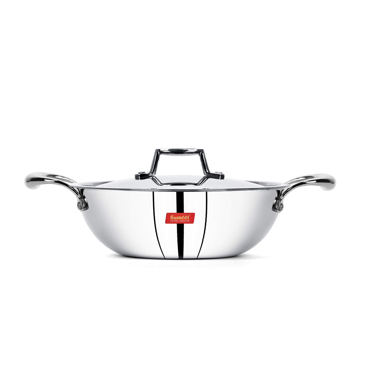 Sumeet Cook Smart Triply Sas (Steel-Aluminium-Steel - 3 Layers) Kadhai With Lid - 4 Ltr - 28Cm