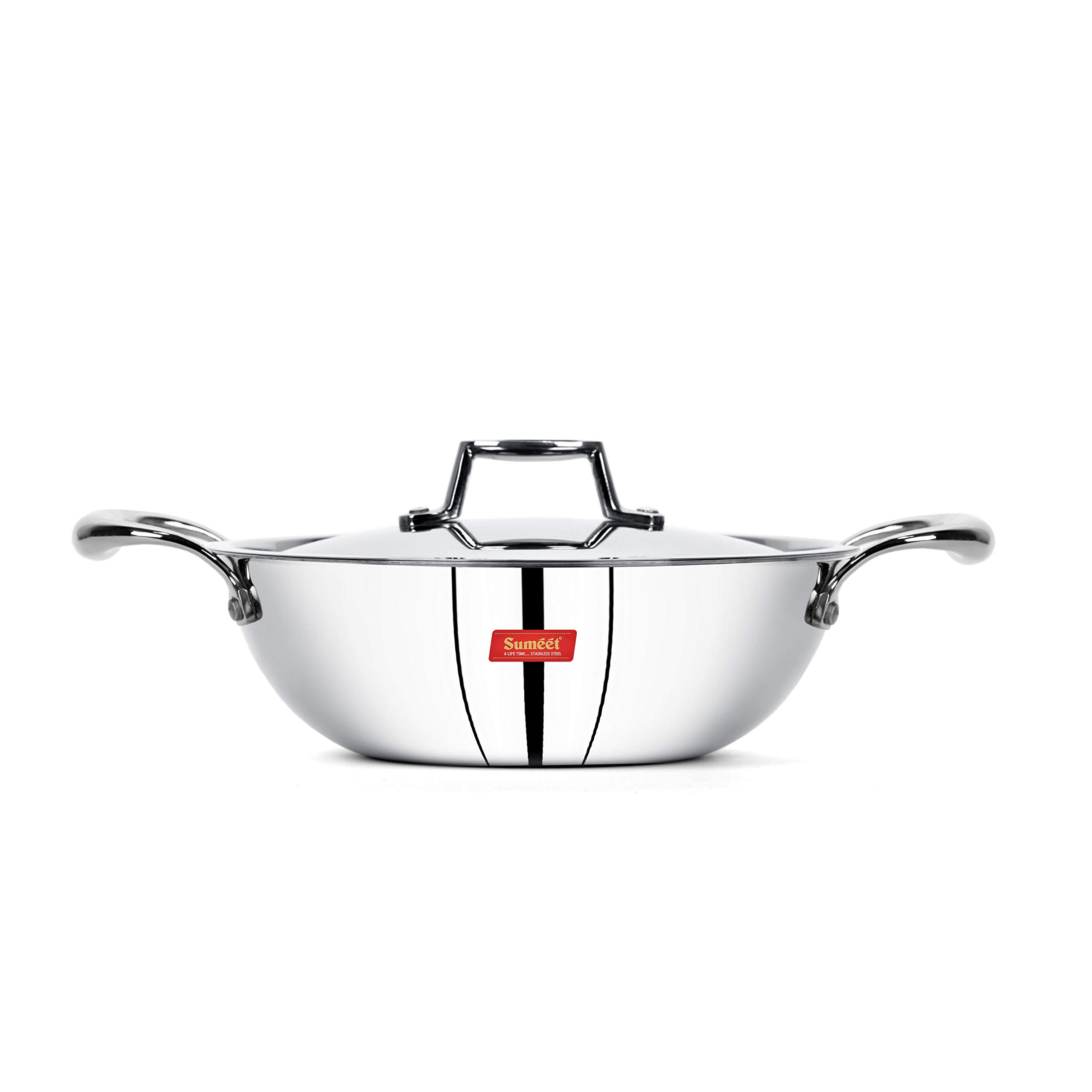 Sumeet Cook Smart Triply Steel-Aluminium-Steel - 3 Layers Kadhai With Lid - 5 Years Warranty - 2Ltr - 22Cm - Kadai