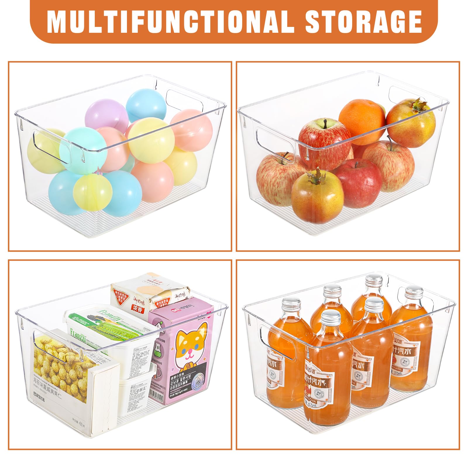 6 Pack Organizers And Storage, Pantry Organization And Storage Bins, Cabinet Organizer, Clear Plastic Storage Containers With Ha