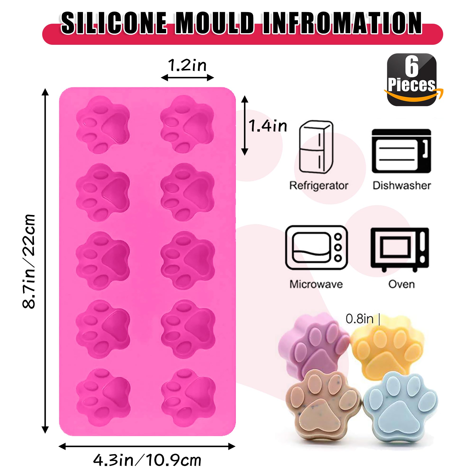 Rugvomwm Silicone Molds Puppy Dog Paw And Bone Molds For Baking,Chocolate Molds,Silicone Dog Treat Mold - 6 Pack
