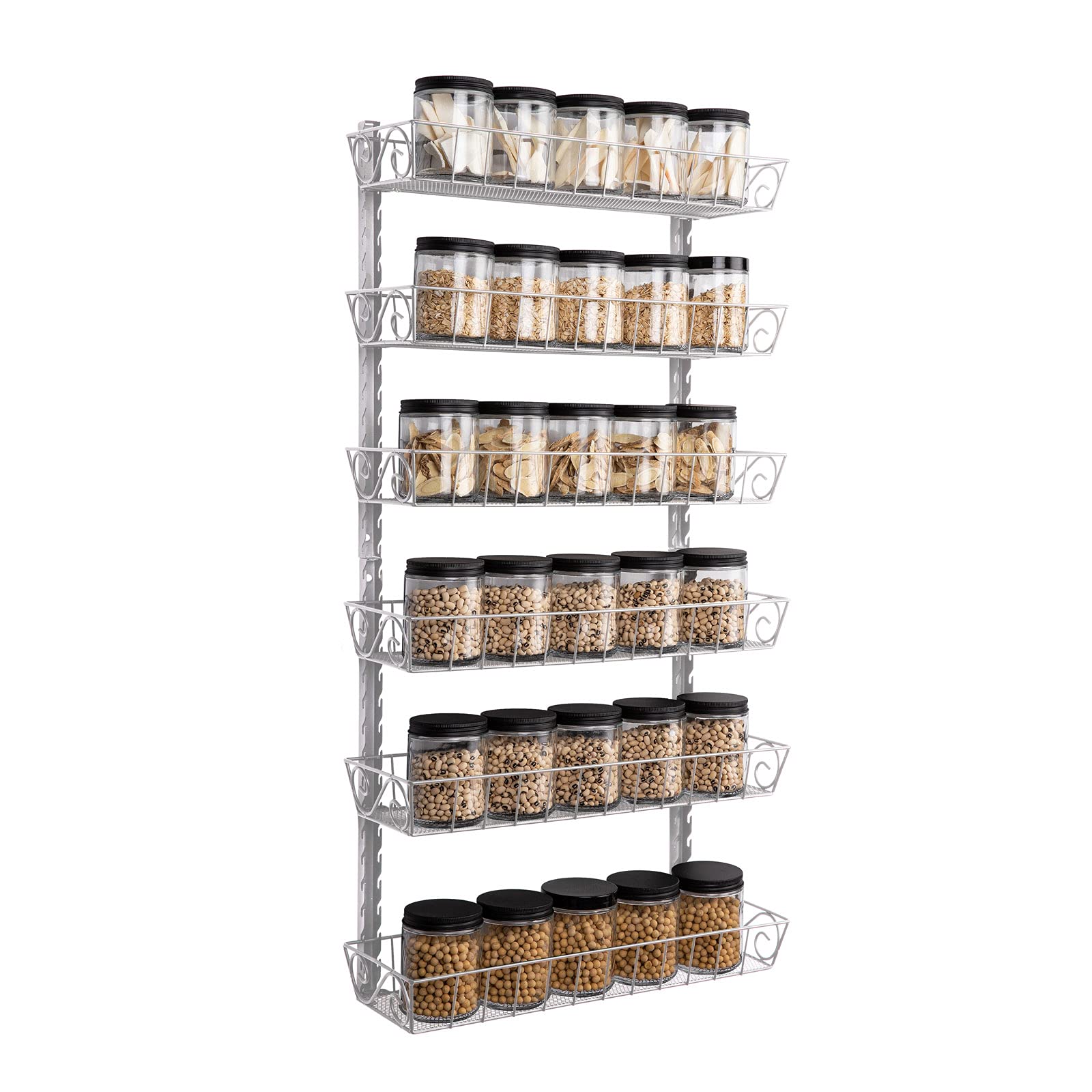 SWOMMOLY Adjustable Wall Mount Spice Rack, 6-Tier Dual-use (Multi-use) Organizer, Silver