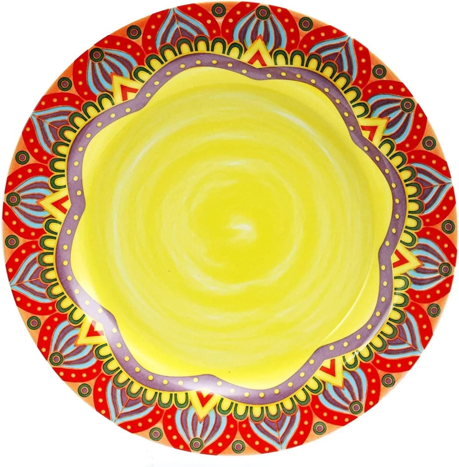 Elama Multicolored Round Stoneware Mandala Pattern Dinnerware Set, 16 Piece, Blue