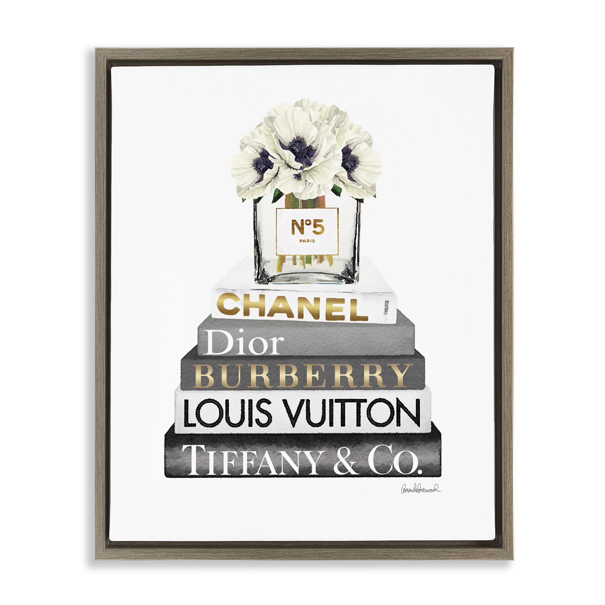 Stupell Industries White Poppies On Glam Bookstack Framed Floater Canvas Wall Art By Amanda Greenwood