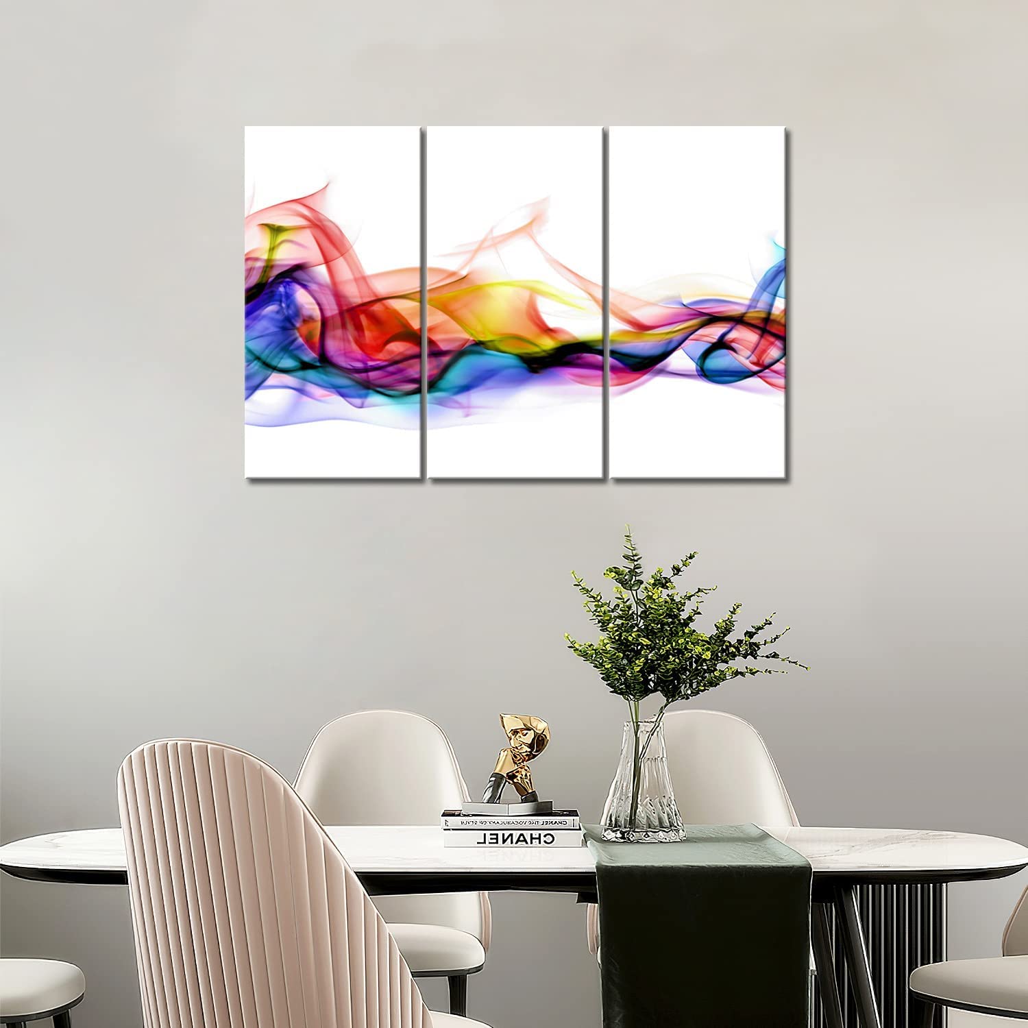 3 Panel Wall Art Fresh Look Color Abstract Smoke Colorful White Background Painting Pictures Print On Canvas Abstract The Picture for Home Modern Decoration (Stretched by Wooden Frame Ready to Hang)