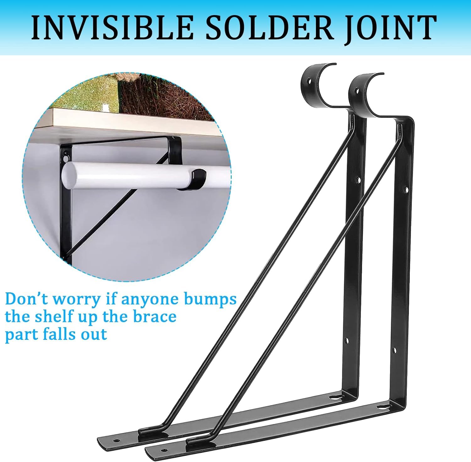 Ayaygd 6 Pack Heavy Duty Closet Rod Brackets 11 X 11 Inch, Black Closet Shelf & Rod Bracket Holder For Home And Closet Decor, Wa