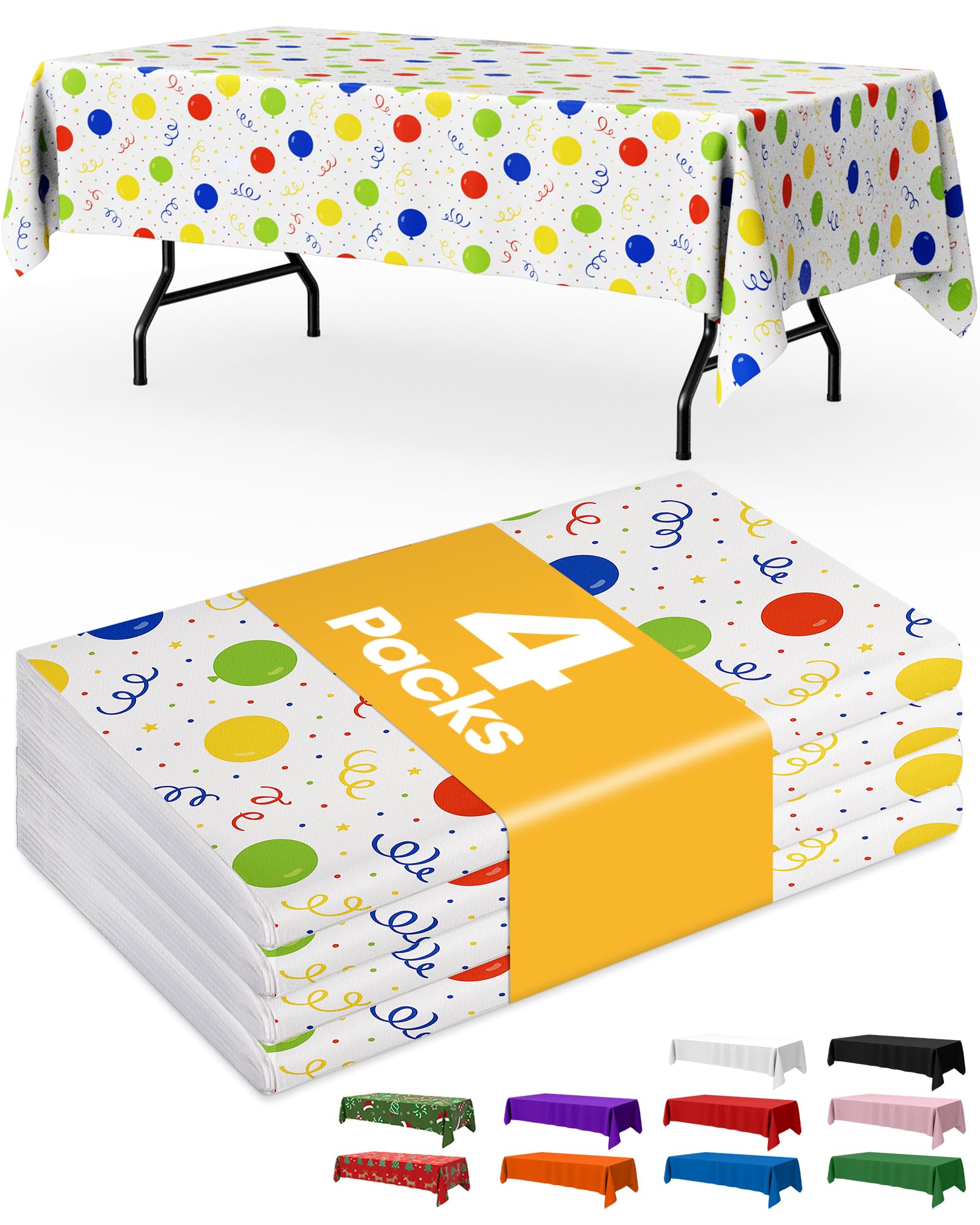 Niuara Birthday Balloon Plastic Table Cloth Rectangle Table 4 Pack, 54  108 Tablecloth for 6ft Tables, Table Cloth for Dispo