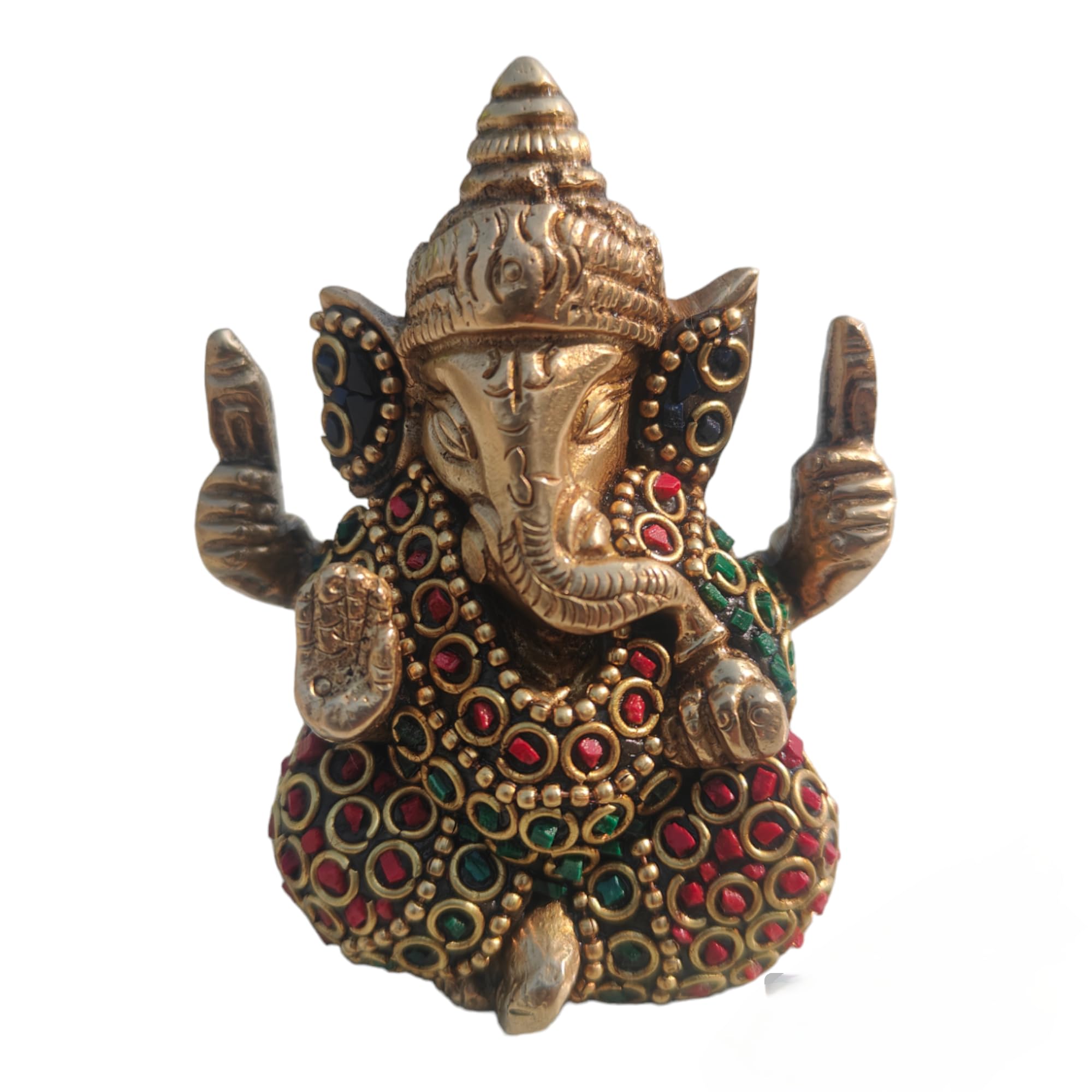 Rugdoll Diwali Gift Box | 100% Pure Brass Appu Ganesh Idol For Home | Yellow Antique Finish