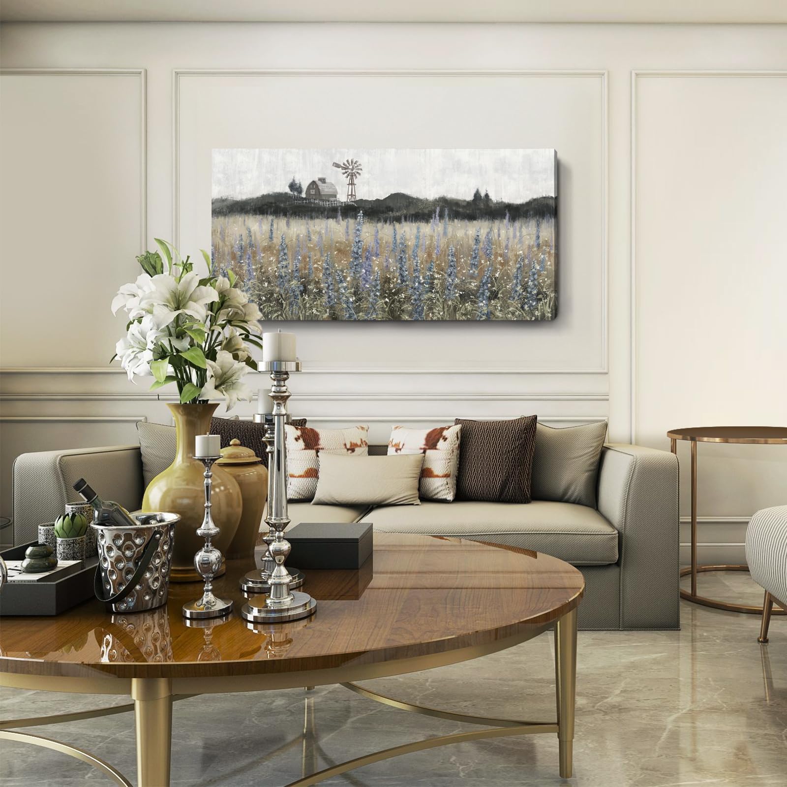 Large Canvas Wall Art For Living Room Rustic Countryside Scenery Vintage Farmhouse Print Painting Nature Wilderness Landscape Wi
