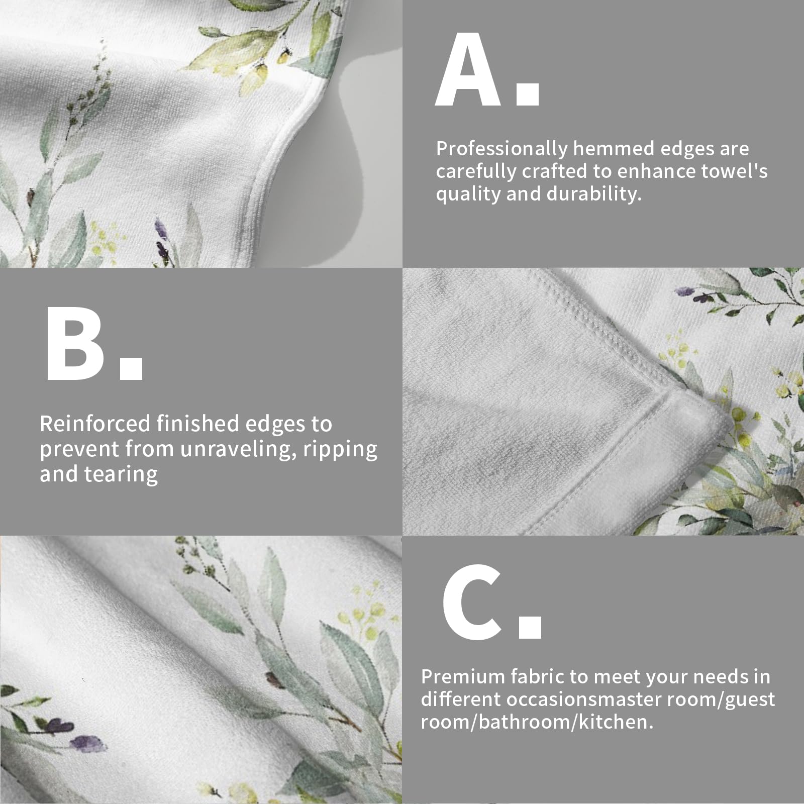 Green Eucalyptus Hand Towels Set Of 2 Sage Leaves Soft Absorbent Small Bath Towel Kitchen Dish Guest Towel For Bathroom Hotel Gy