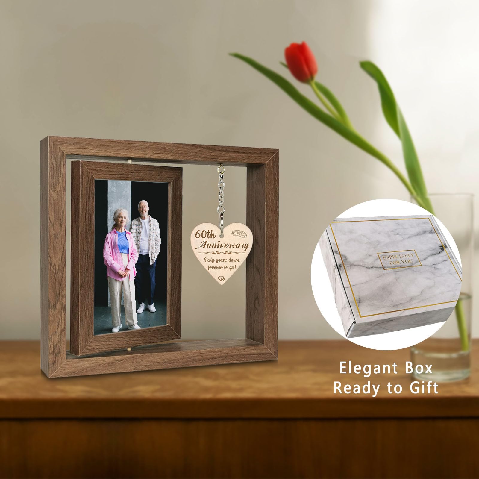 EYITUPC 60TH Wedding Anniversary Picture Frame Gifts Ideas 60 Year Anniversary Frame for Parents Couple (Display Two 4x6)
